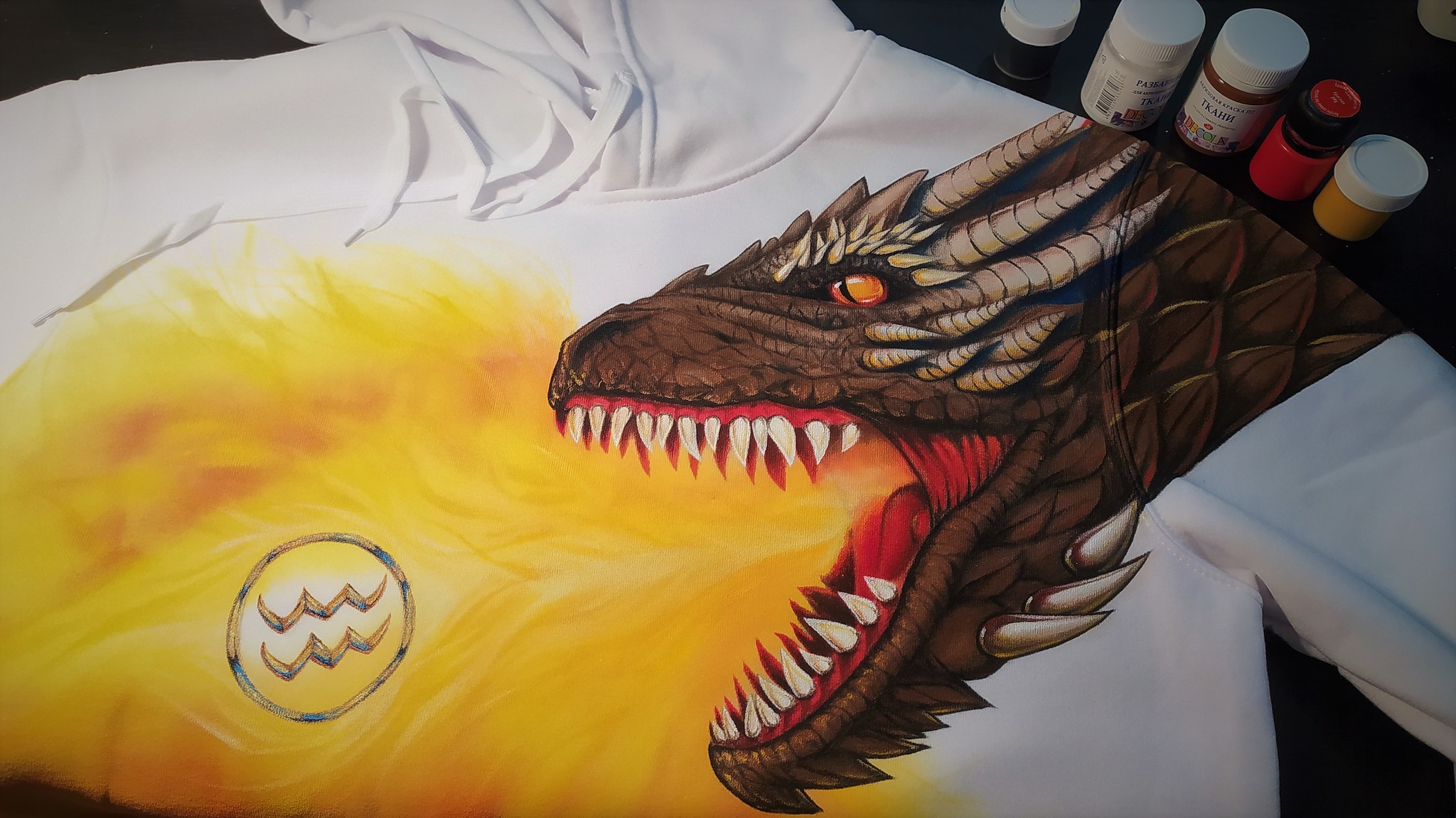 Painted hoodie Dragon - My, Video, The Dragon, Creation, With your own hands, Drawing, Needlework, Art, Longpost