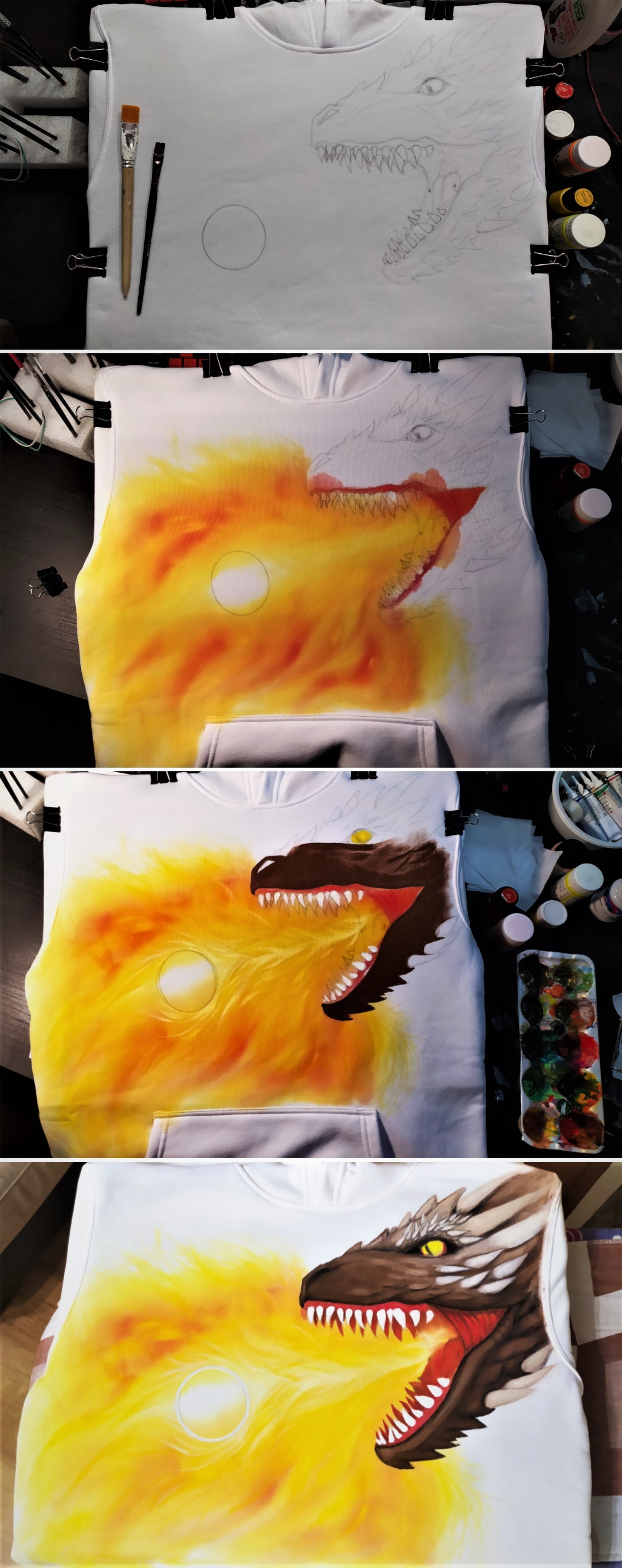 Painted hoodie Dragon - My, Video, The Dragon, Creation, With your own hands, Drawing, Needlework, Art, Longpost