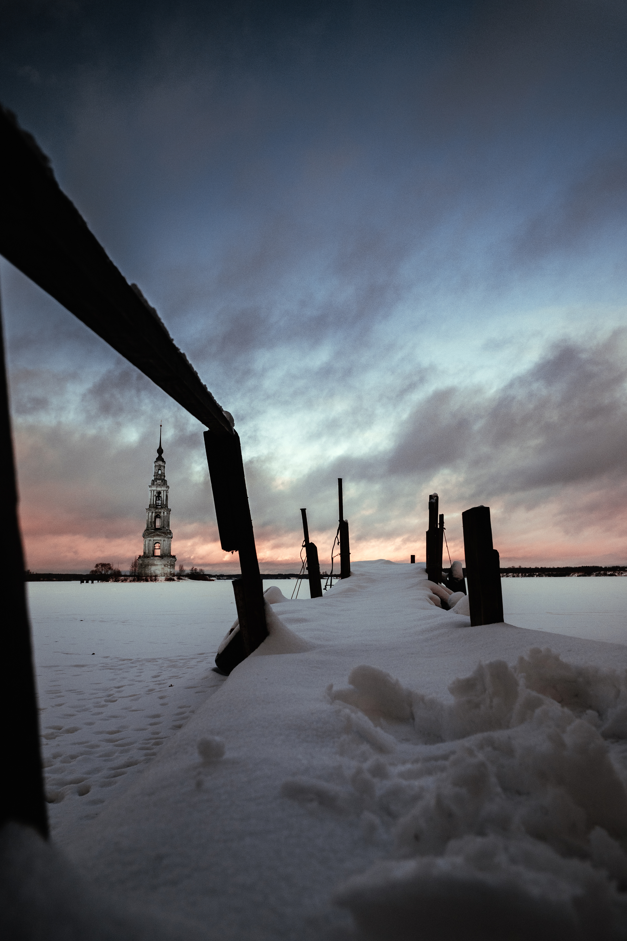 Kalyazinskaya bell tower - My, The photo, Sunset, Kalyazin, Snow, Travels, Landscape, Winter, Longpost