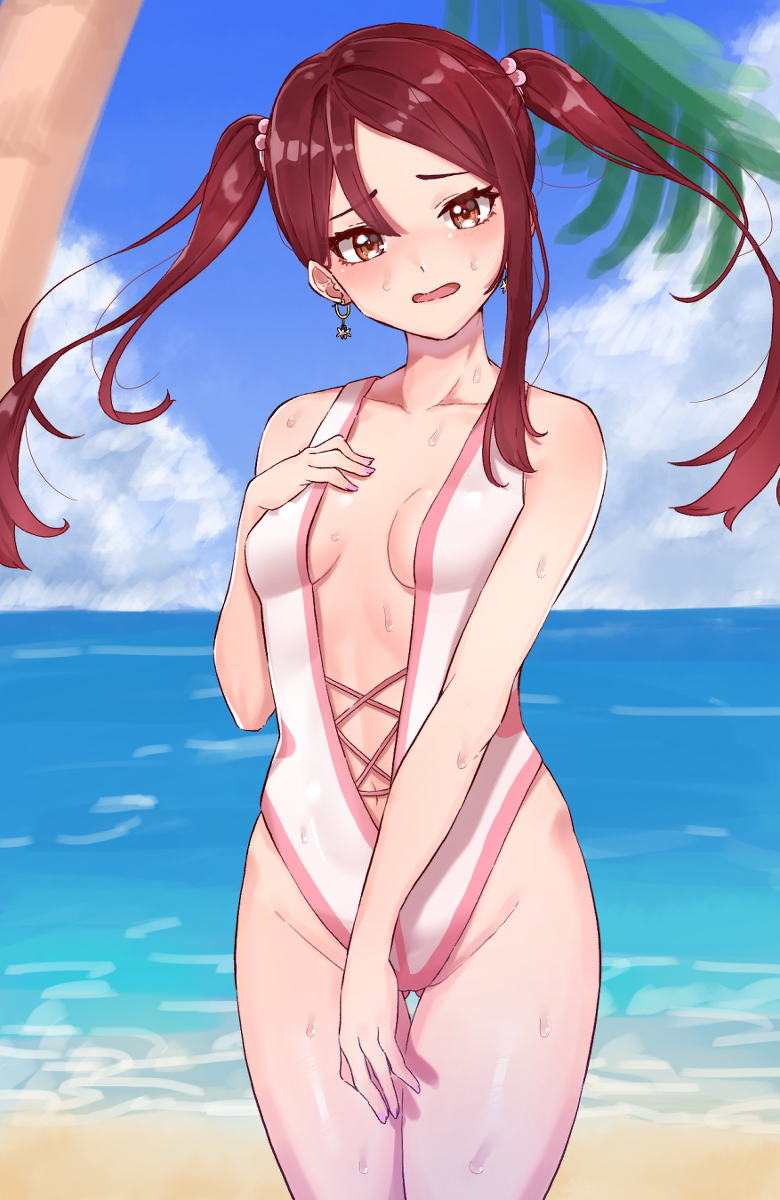 Riko - NSFW, Anime, Art, Anime art, Love live! Sunshine !!, Riko Sakurauchi, Girls, Swimsuit, Beach, Sea, Hand-drawn erotica, Erotic, Breast