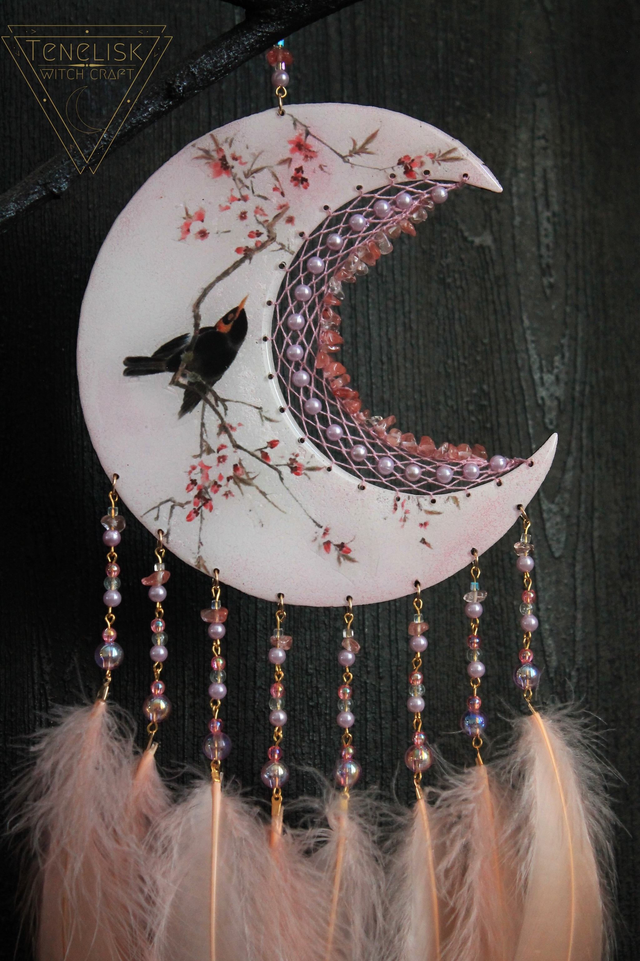 Dreamcatcher: Spring - My, Dreamcatcher, Needlework without process, Handmade, Hobby, Weaving, Needlework, With your own hands, Feathers, Friday tag is mine, Longpost, Spring, Birds