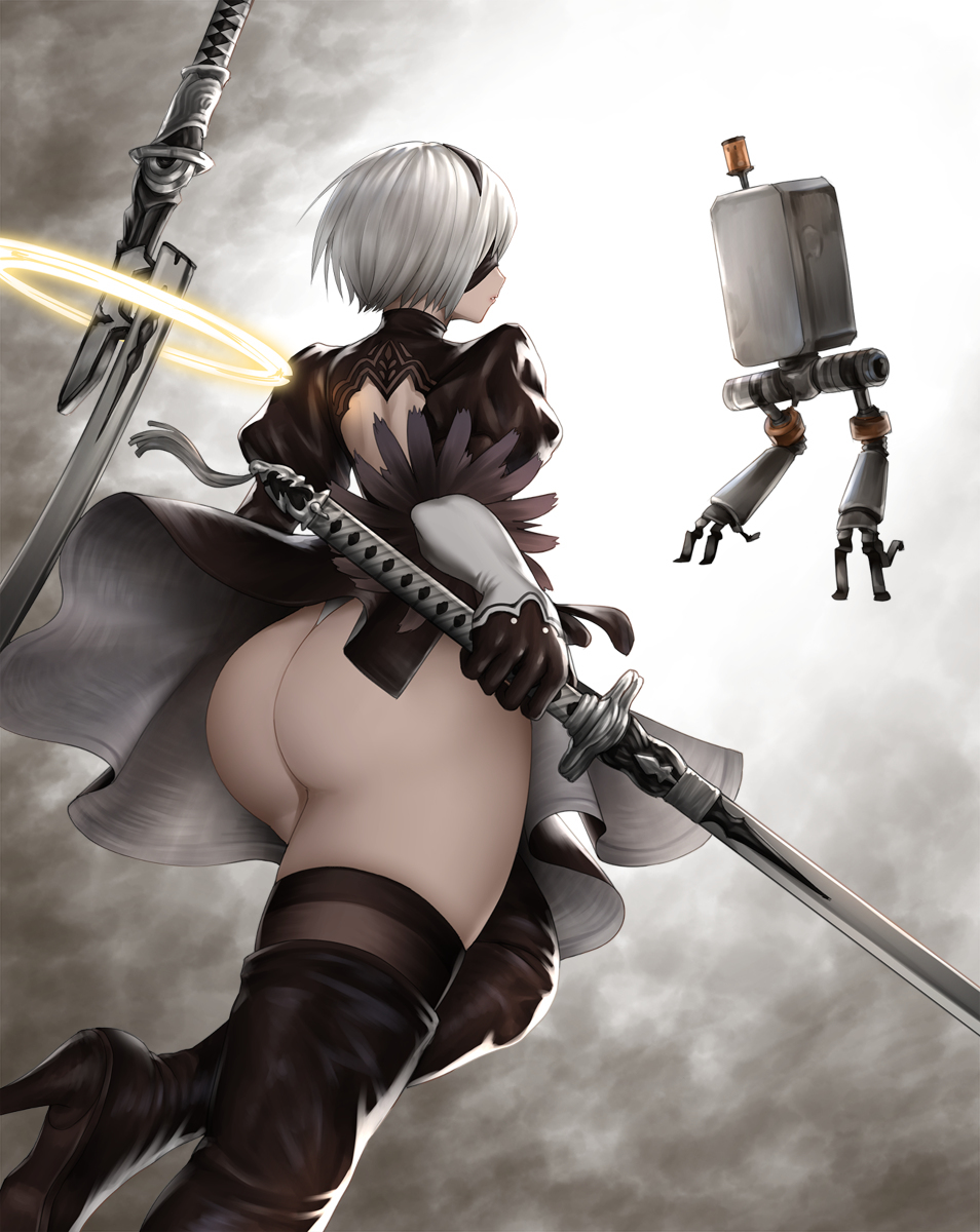 Yorhass 2B - NSFW, Art, Drawing, NIER Automata, Yorha unit No 2 type B, Girls, Erotic, Booty, Kuronerinka, Yorha unit no 9 type S, Longpost