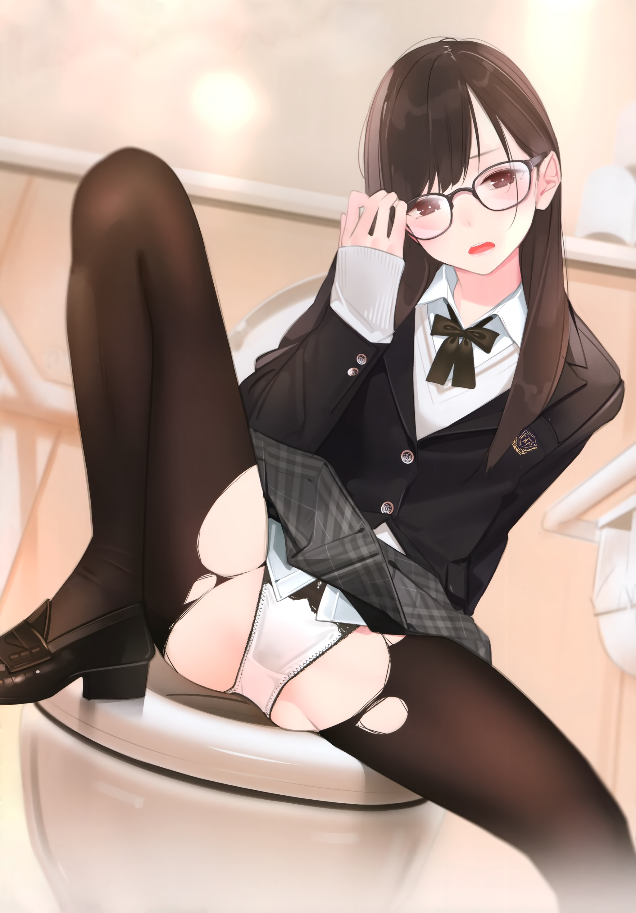 Artwork by Ama Mitsuki - NSFW, Ama mitsuki, Art, Erotic, Hand-drawn erotica, Girls, Underwear, Booty, Boobs, Anime, Anime art, Original character, Stockings, Tights, Suspenders, Pantsu, Longpost, Office workers