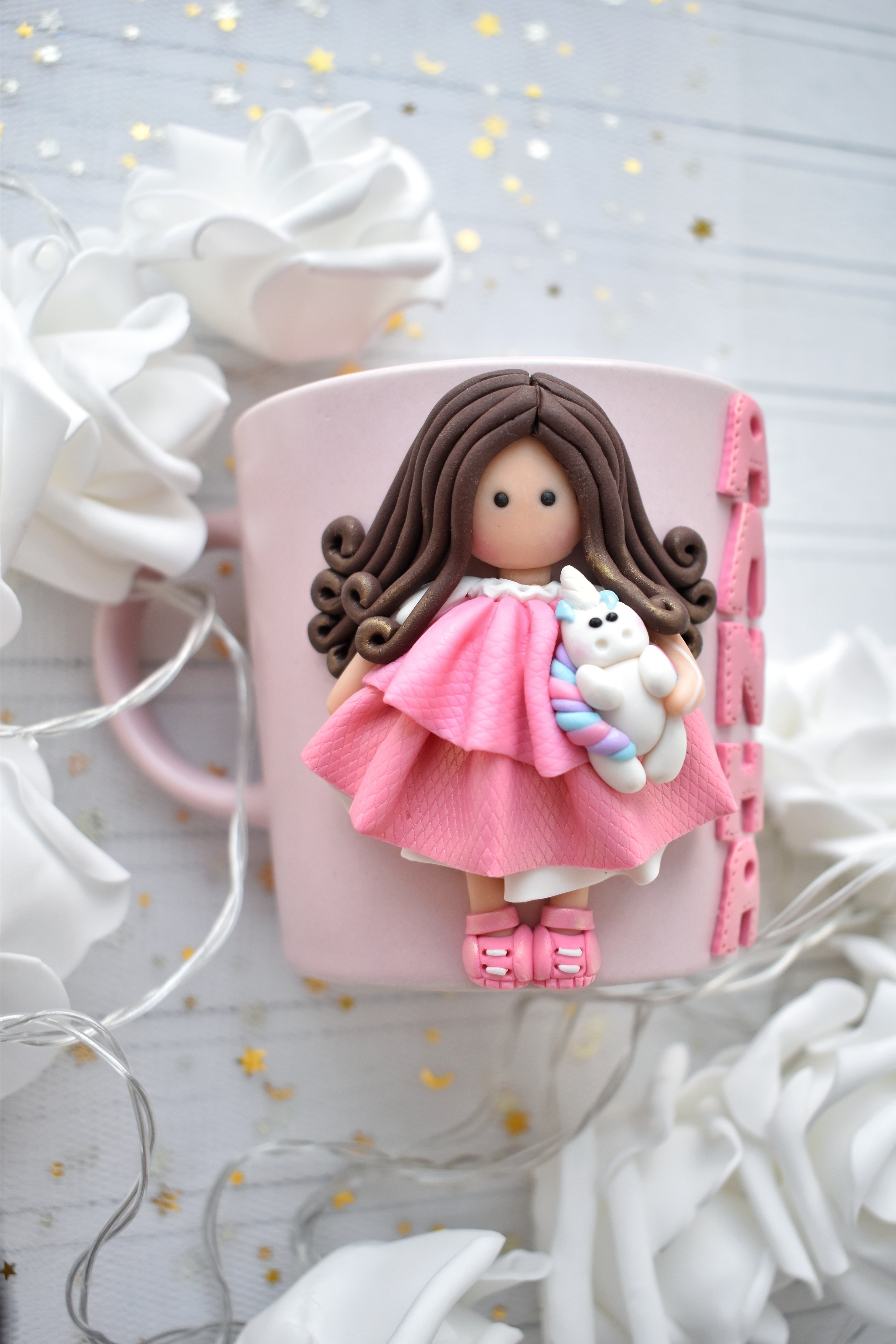 Handmade mugs with dolls made of polymer clay - My, Polymer clay, Mug with decor, Кружки, Handmade, Fimo, Cernit, Longpost, Needlework without process