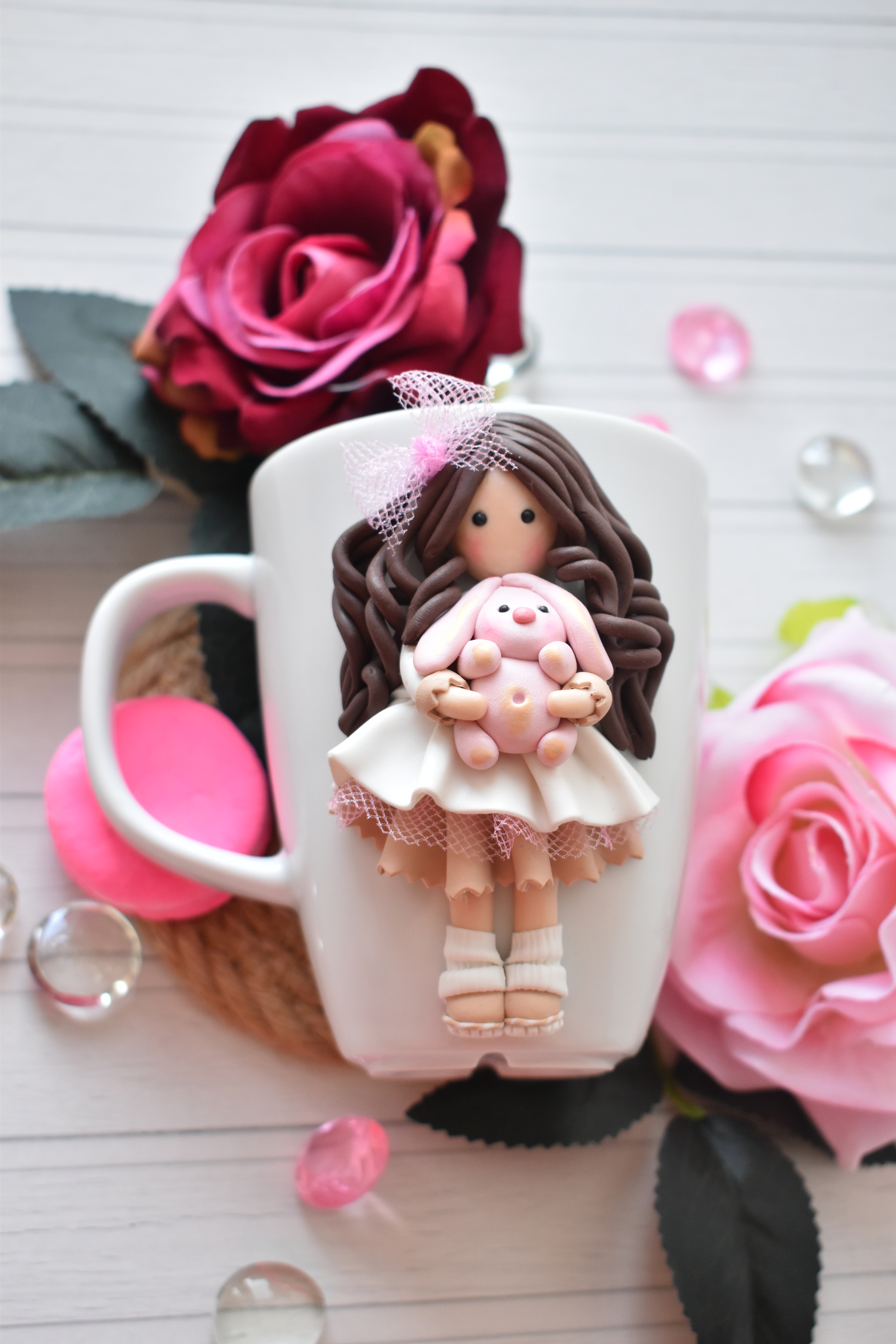 Handmade mugs with dolls made of polymer clay - My, Polymer clay, Mug with decor, Кружки, Handmade, Fimo, Cernit, Longpost, Needlework without process