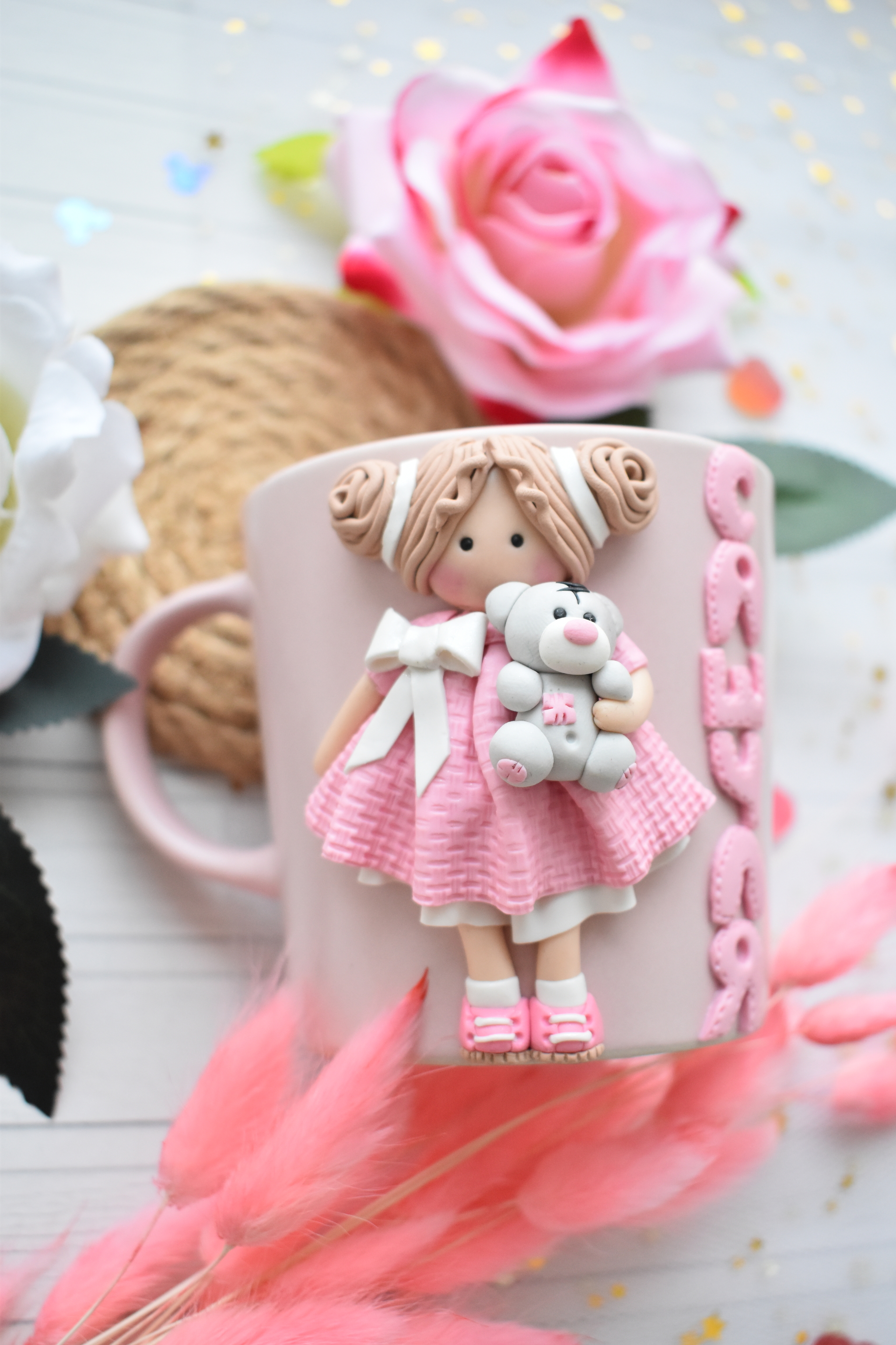 Handmade mugs with dolls made of polymer clay - My, Polymer clay, Mug with decor, Кружки, Handmade, Fimo, Cernit, Longpost, Needlework without process