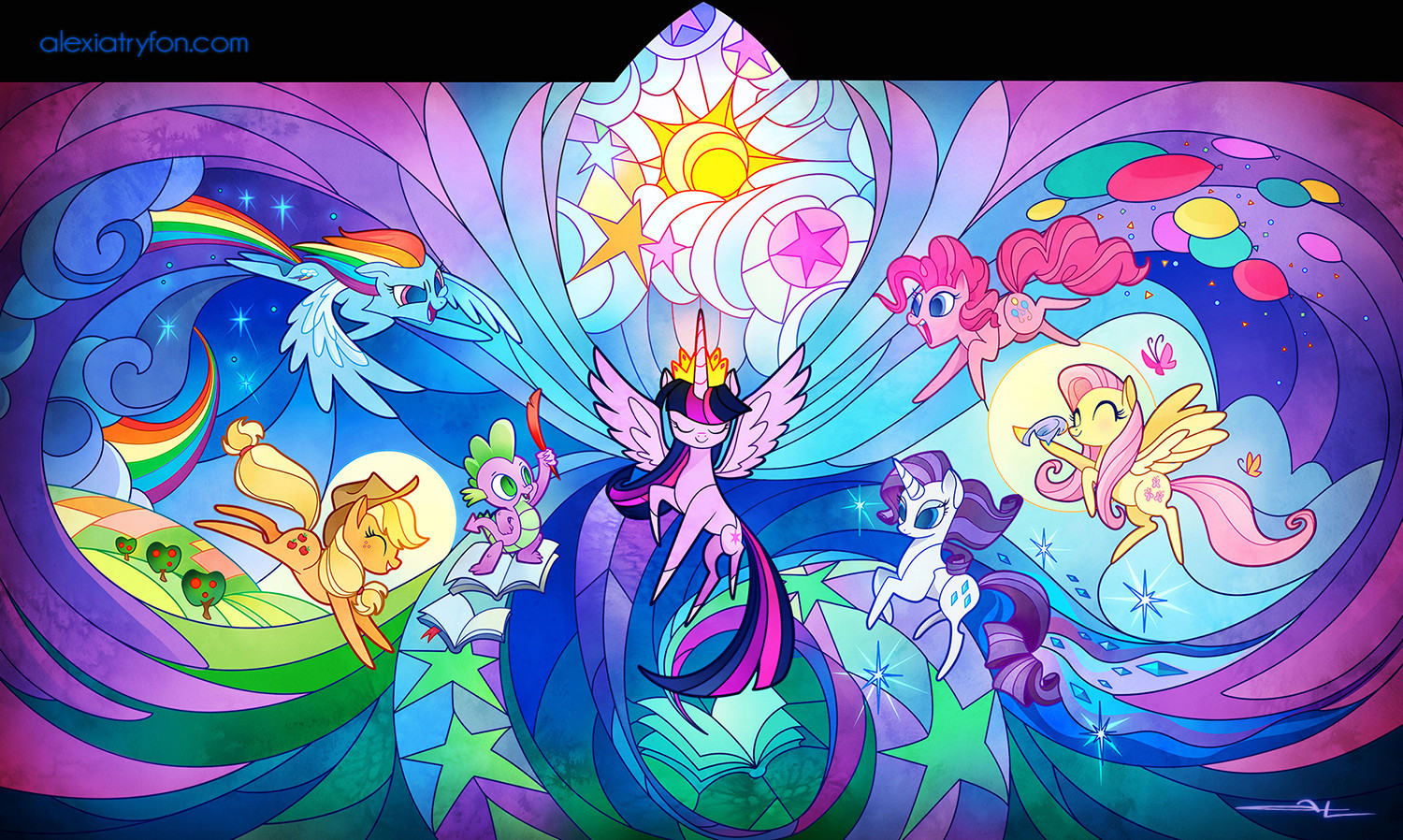 Stained glass - My little pony, Mane 6, Princess cadance, Princess celestia, Princess luna, Stained glass, Longpost