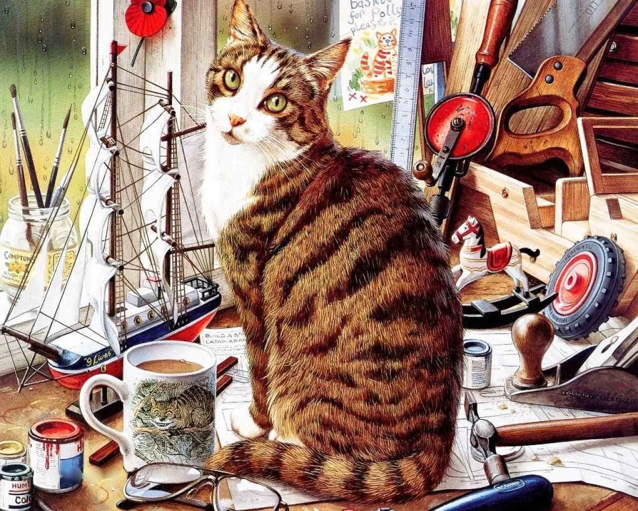 The most awesome artist) - cat, Painting, Artist, Longpost