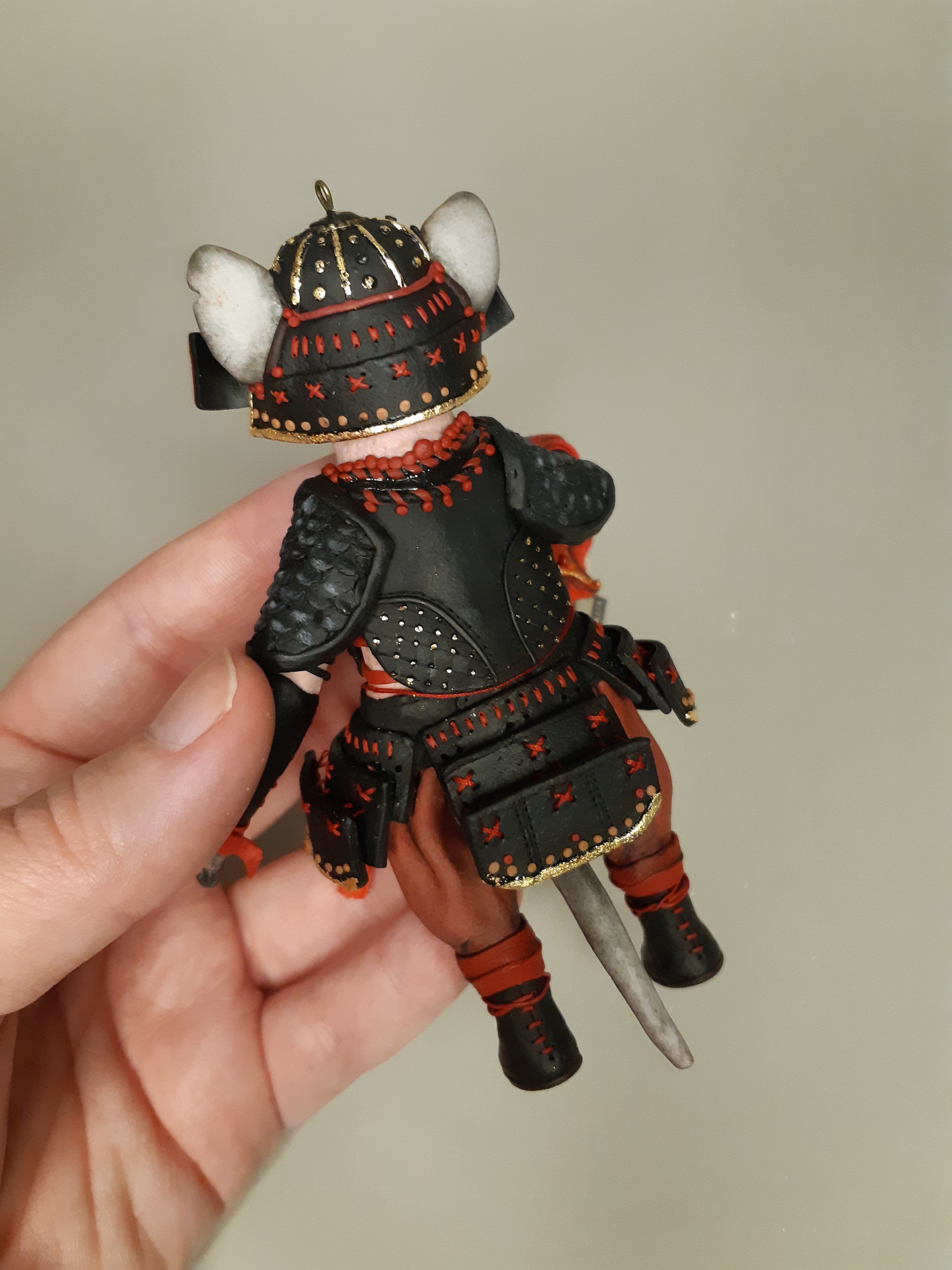 Keeper of the Butterflies - My, Needlework with process, Polymer clay, Christmas decorations, Samurai, Eliz ku, Longpost, cat