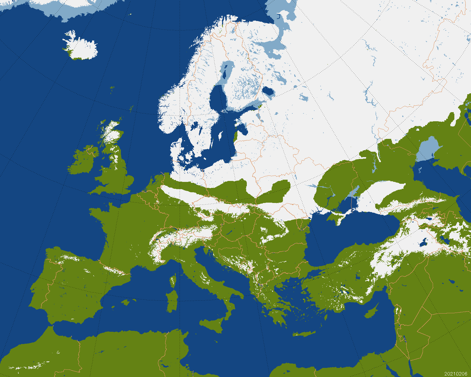 Snow map of Europe as of 6.2.21 - Cards, Snow, Interesting