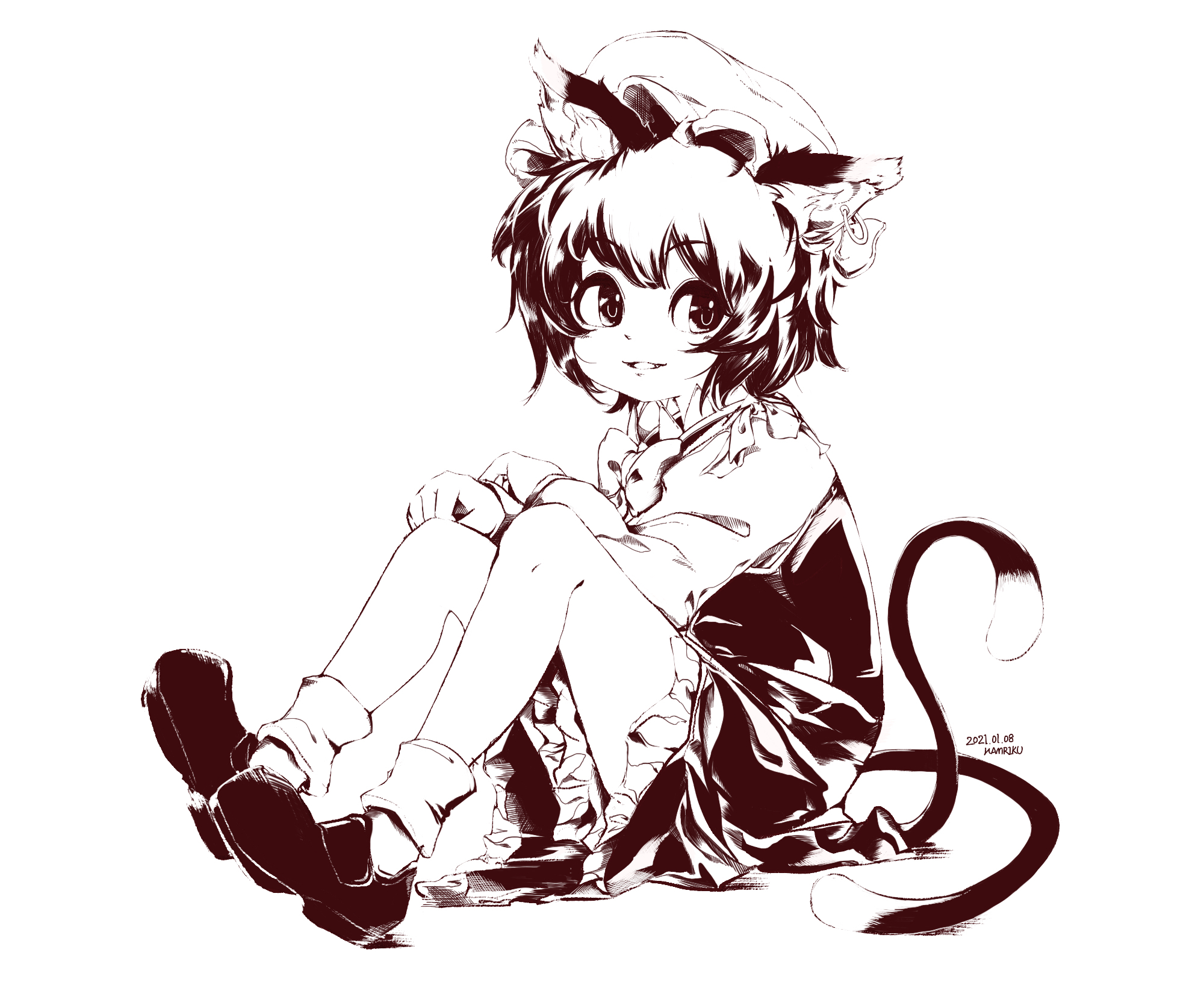 Chen - Touhou, Chen (Touhou), Anime art, Anime, Games, Black and white