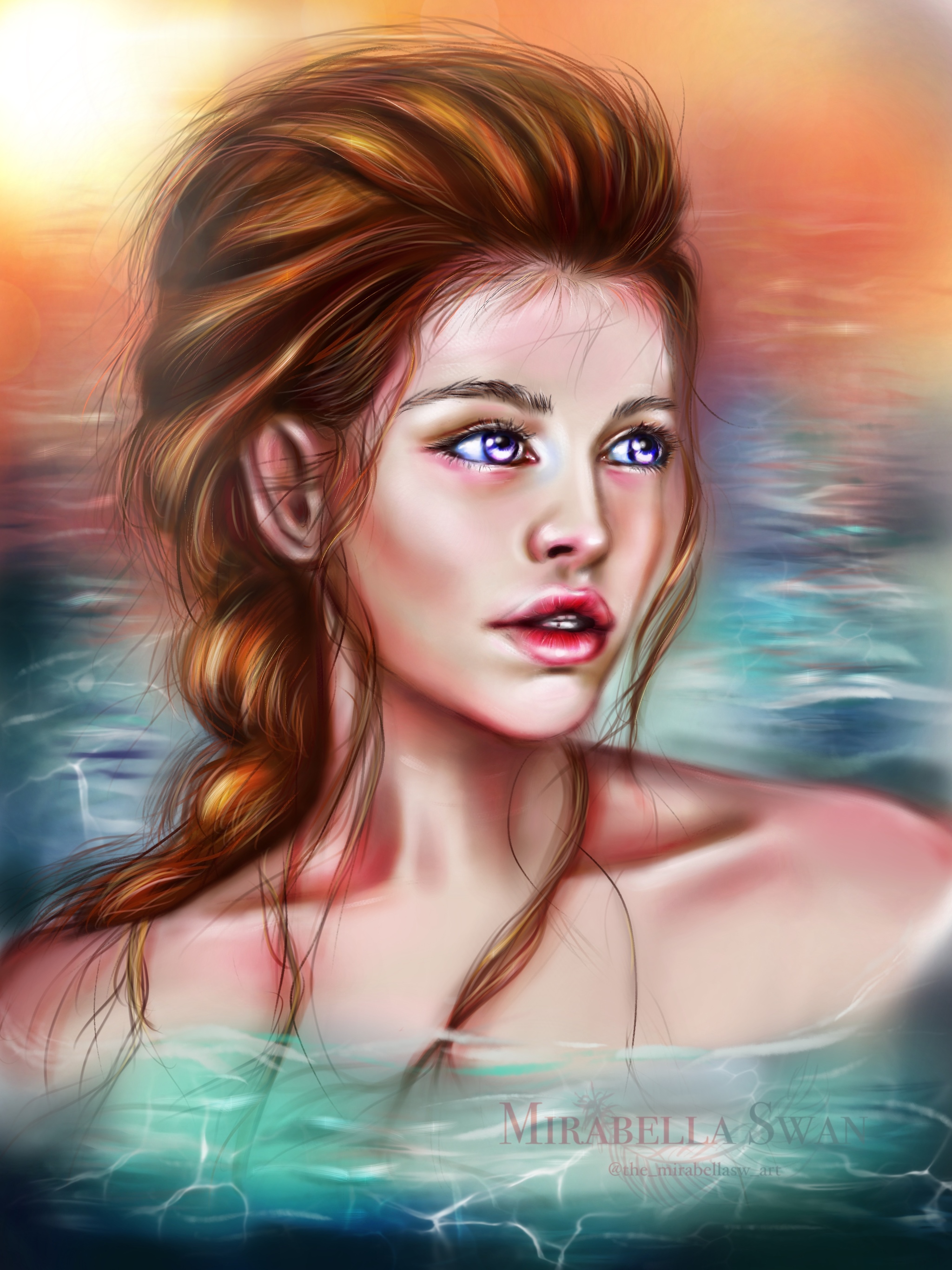 Red-haired. I draw in procreate - My, the little Mermaid, Digital, Sunset