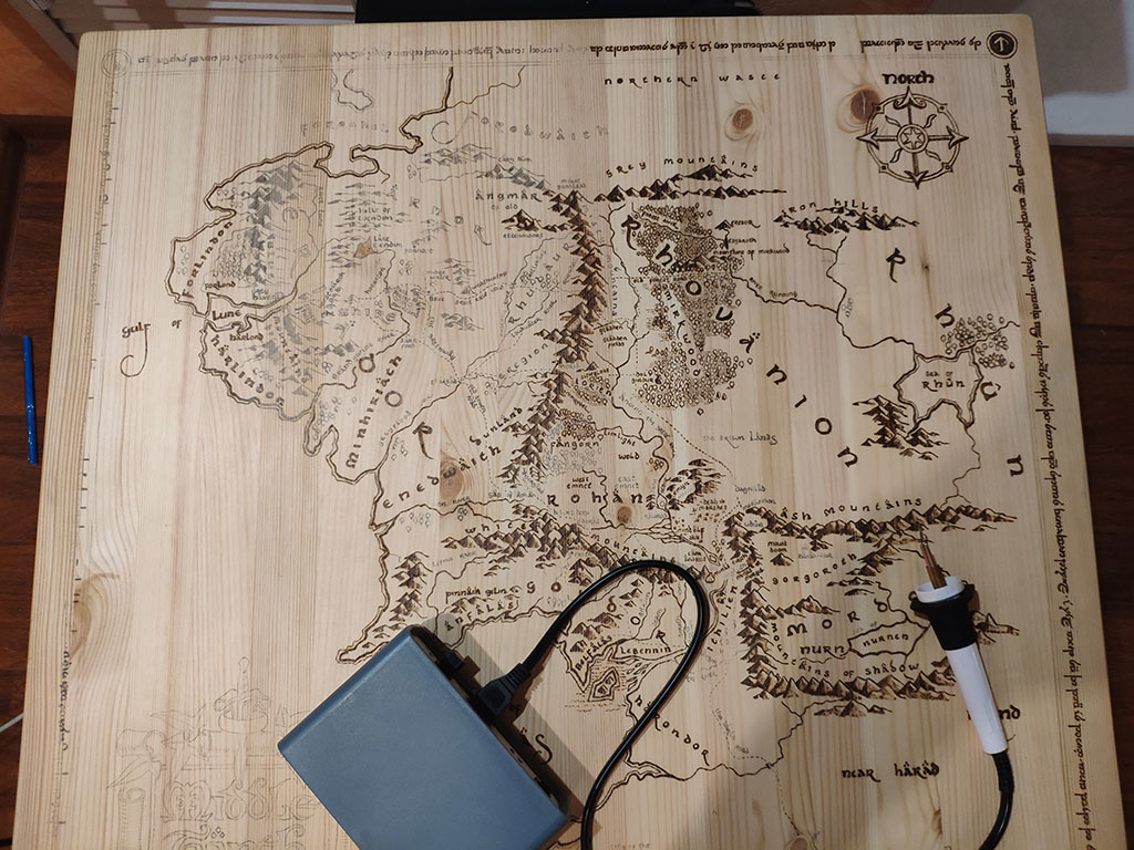 Pyrography on the table - map of Middle-earth from The Lord of the Rings - My, Needlework with process, Pyrography, Lord of the Rings, Middle earth, Longpost, Table, World map