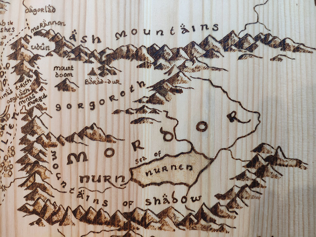 Pyrography on the table - map of Middle-earth from The Lord of the Rings - My, Needlework with process, Pyrography, Lord of the Rings, Middle earth, Longpost, Table, World map