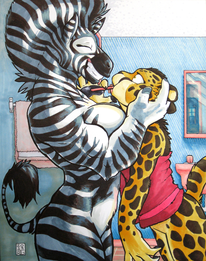 Razor X Riley - Furry, Furry art, Furry equidae, Furry Zebra, Furry feline, Furry cheetah, Furry edge, Teeth cleaning, Rickgriffin, Longpost