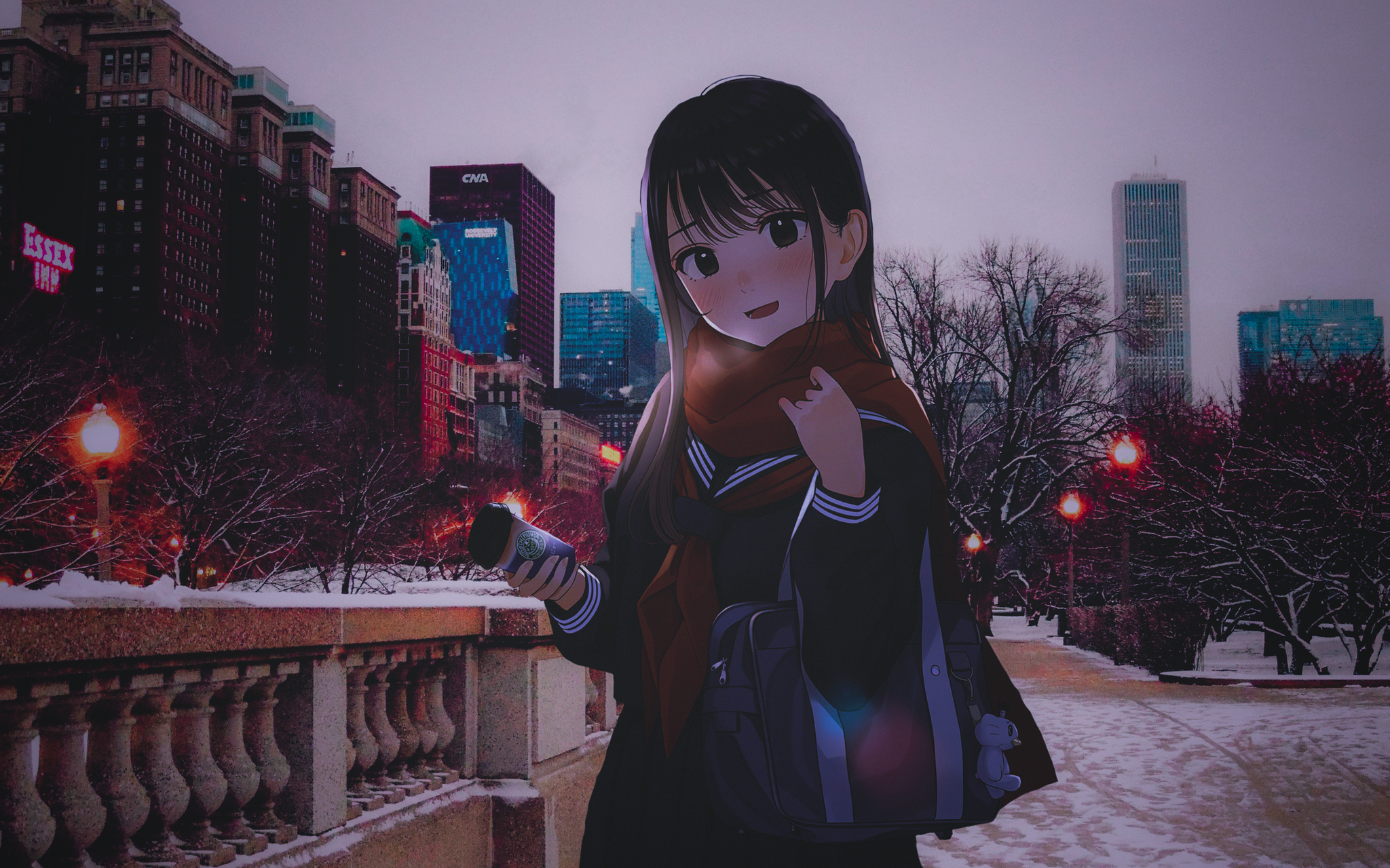 Coffee for two - My, Anime, Anime art, Girls, Winter, Anime madskillz, 2D Among Us