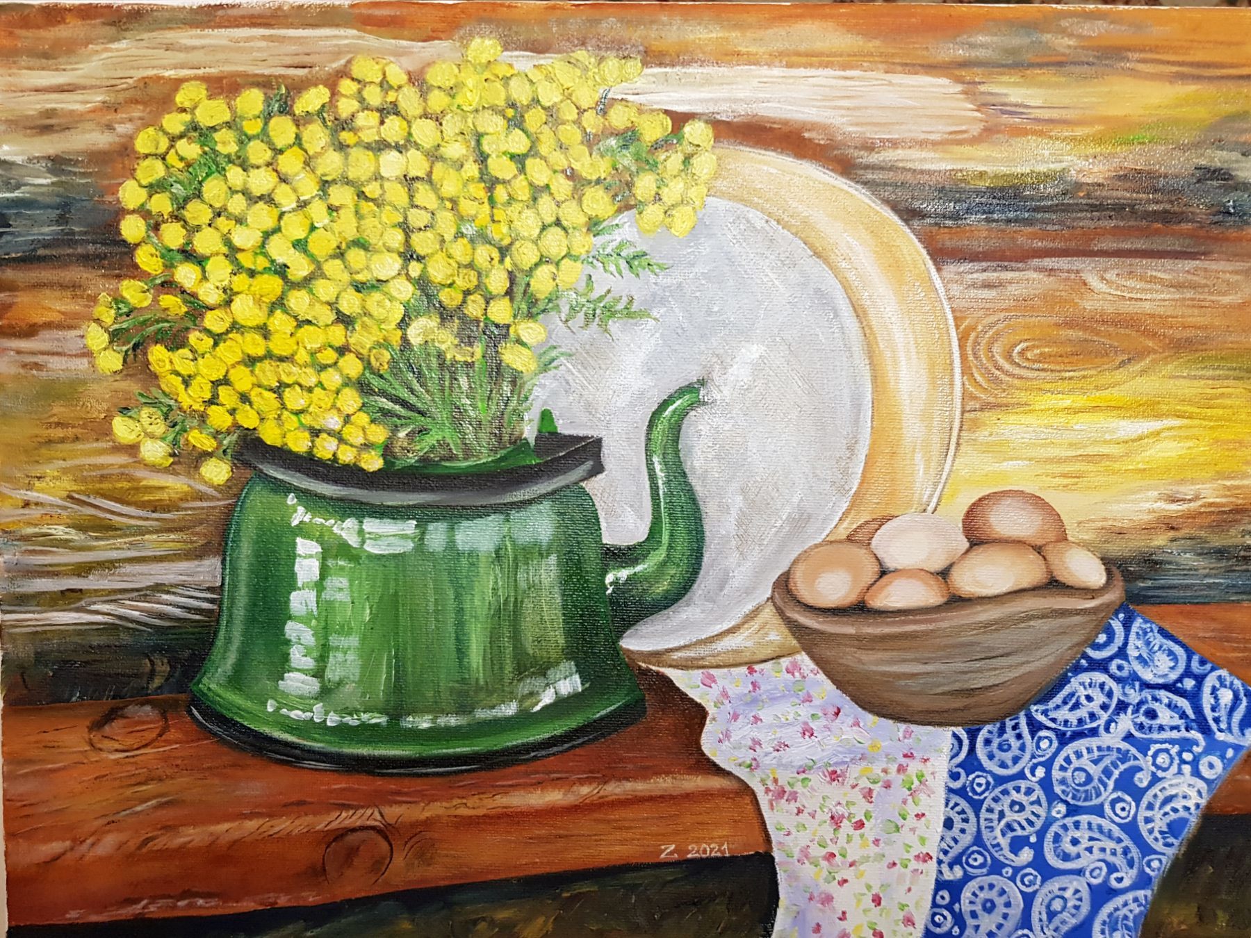 Still life with tansy - My, Painting, Still life, Painting, Oil painting, Art