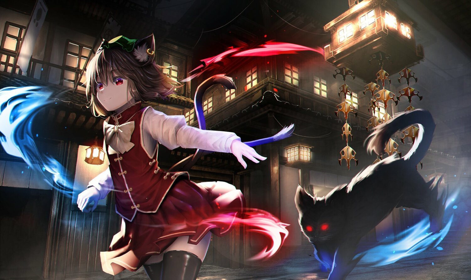 Chen - Touhou, Anime art, Anime, Twitter, Zettai ryouiki, Ryosios, Chen (Touhou)