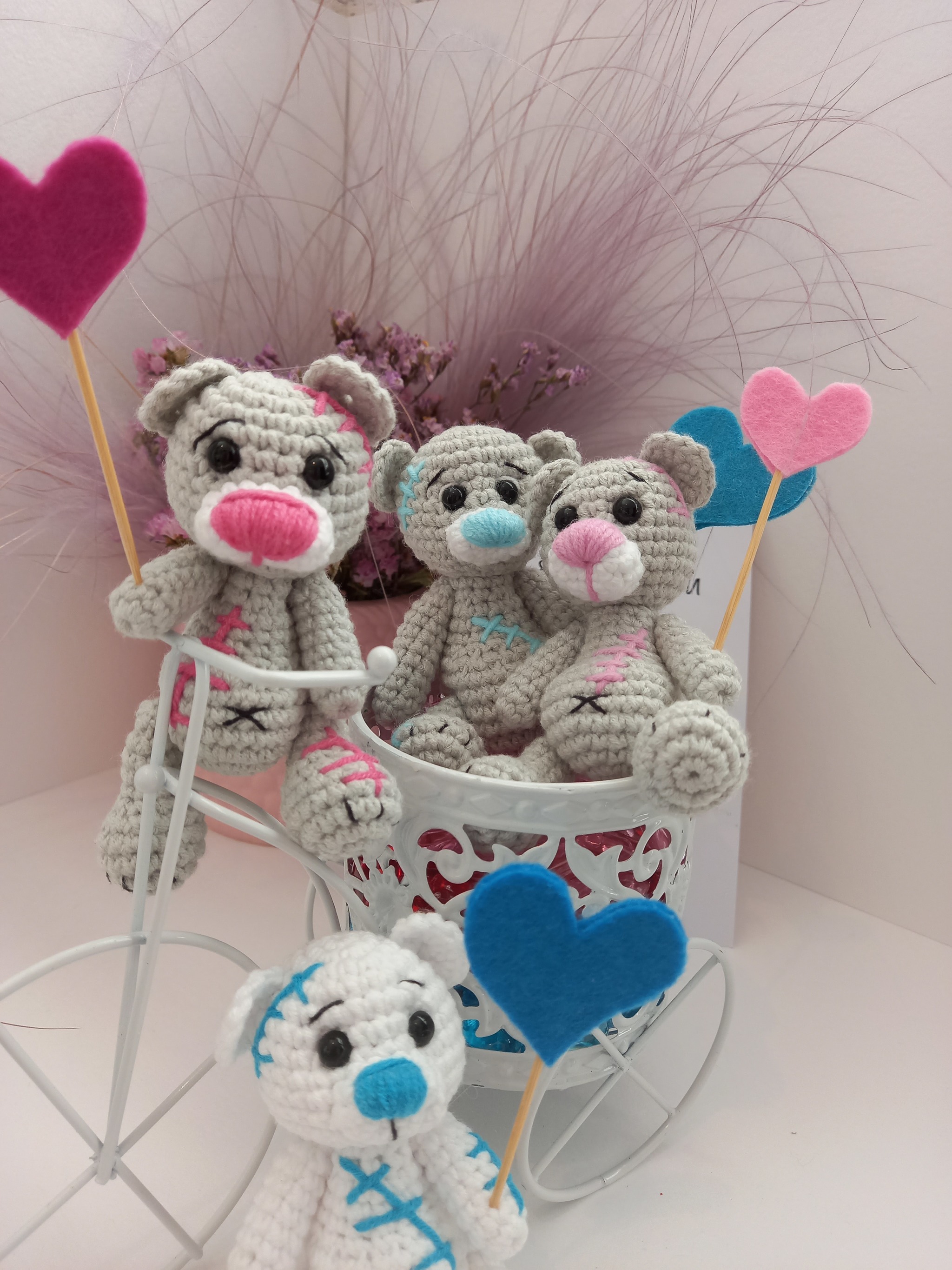 A little cute) My romantic creation) Knitted from YarnArt Jeans Hook number 2 Height of the toy 9 cm) - My, Teddy bear, Handmade, Longpost, Soft toy, Needlework without process