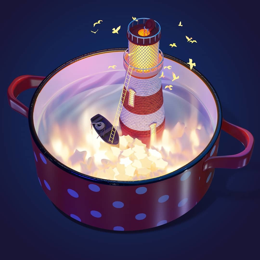 Saucepan for students Blender - My, Blender, Cycles, Lighthouse, Isometric, 3D modeling, Longpost