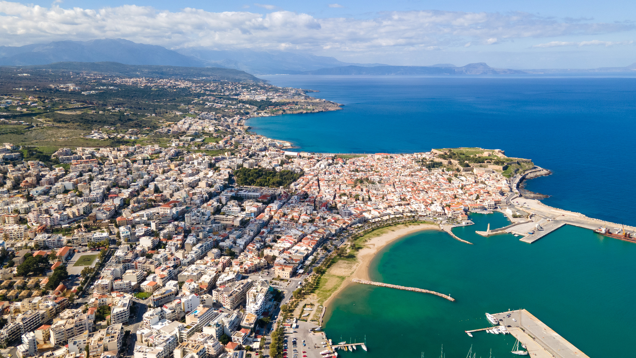 February Crete from a drone - My, Crete, Rethymnon, Greece, Drone, Dji, DJI Mavic, Mavic Air, DJI Mavic Air, Video, The photo, Island, Beach, The pier, Ship, Port, Marina, Flights at low altitude, Flight, Longpost