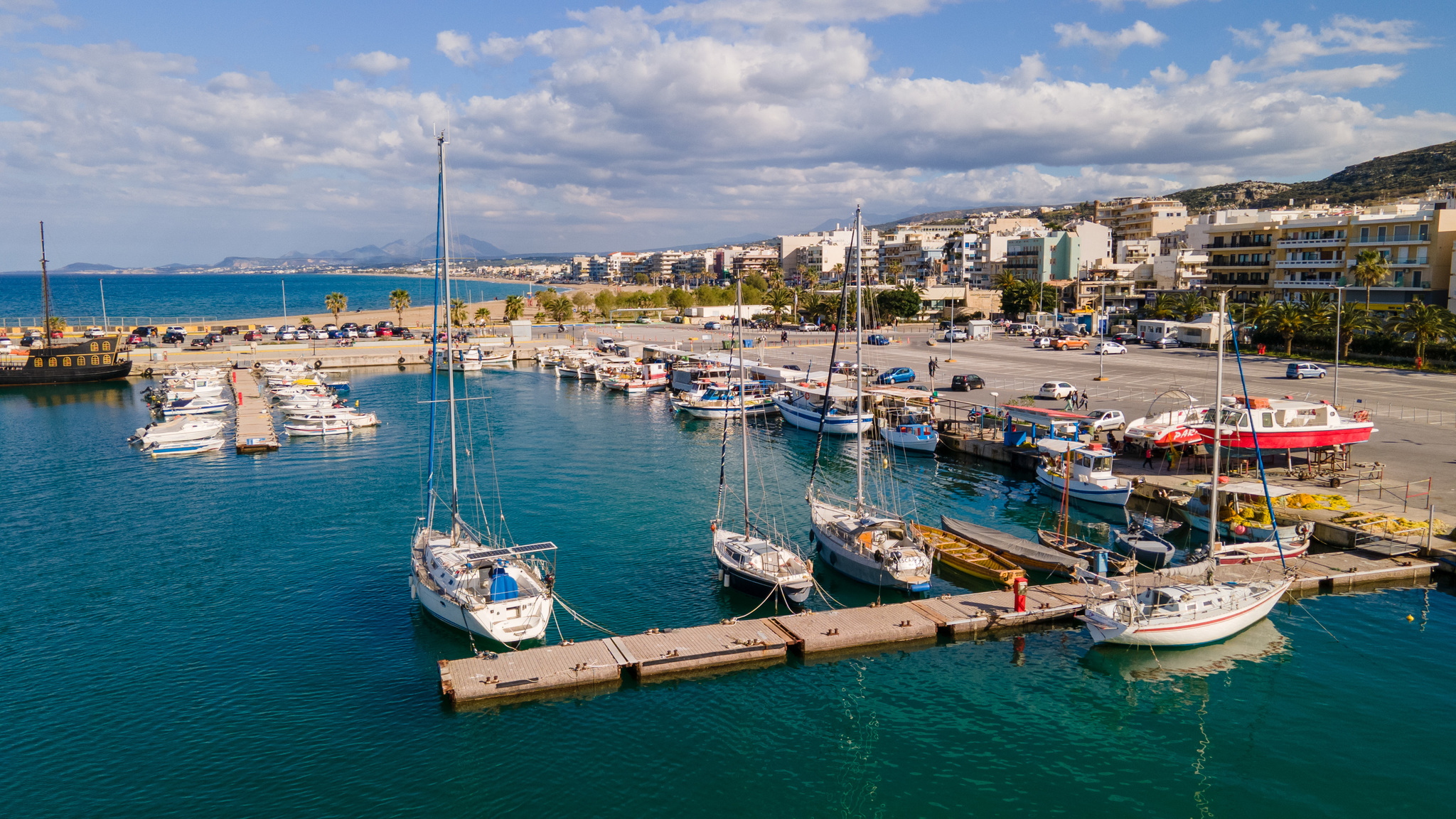 February Crete from a drone - My, Crete, Rethymnon, Greece, Drone, Dji, DJI Mavic, Mavic Air, DJI Mavic Air, Video, The photo, Island, Beach, The pier, Ship, Port, Marina, Flights at low altitude, Flight, Longpost