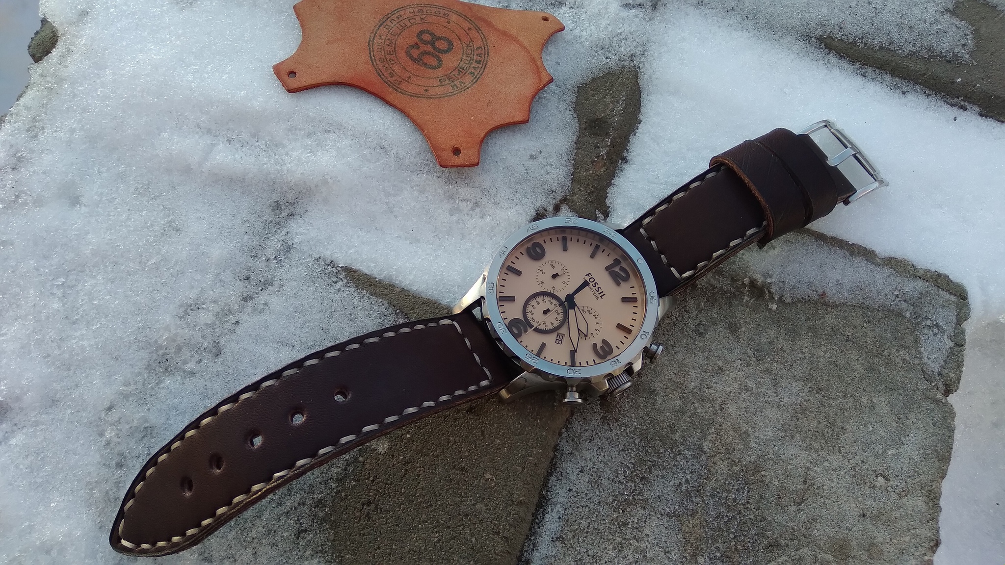 Fossil men's watch strap - My, Needlework without process, Leather products, Strap, Wrist Watch, Mechanical watches, Leather, Belt, Wristband, Hand seam, With your own hands, Handmade, Natural leather, Longpost