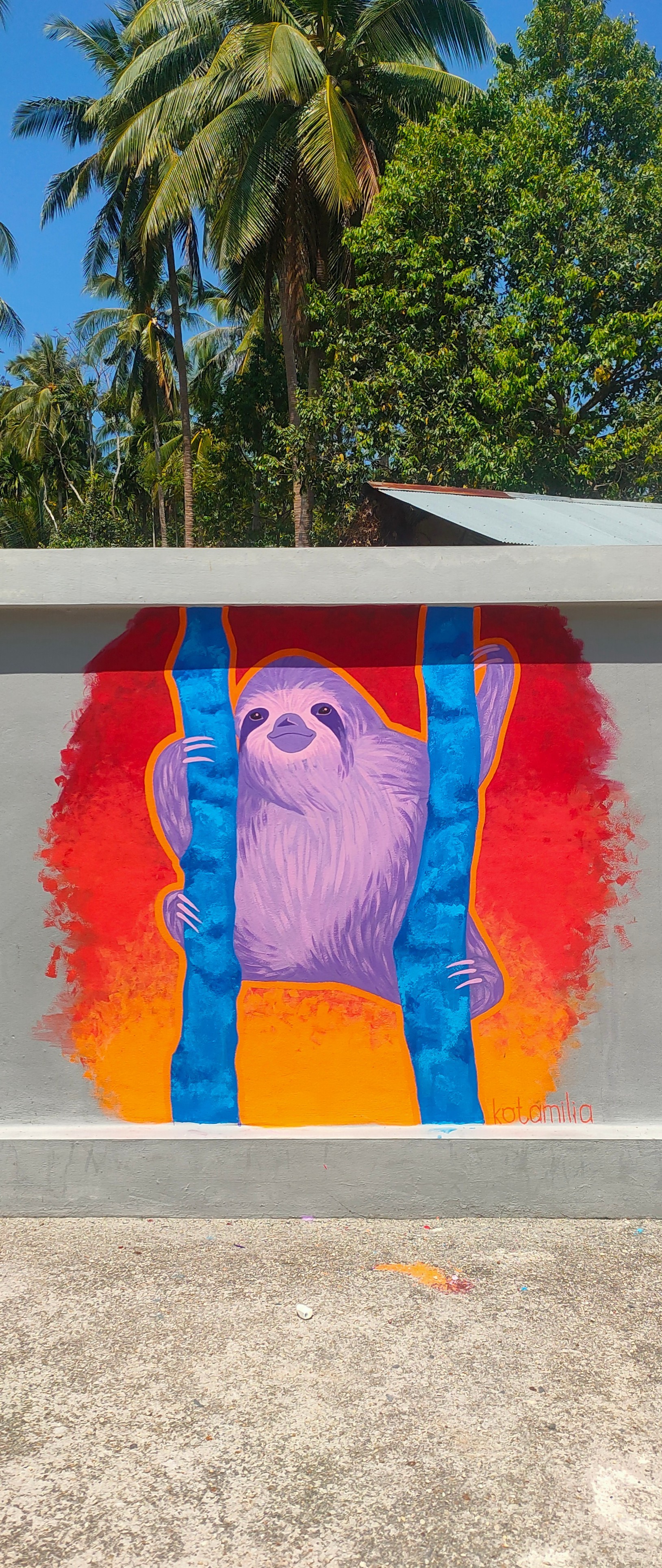 Sloth, acrylic - My, Creation, Acrylic, Sloth, Needlework with process, Longpost, Wall painting, Drawing on the wall