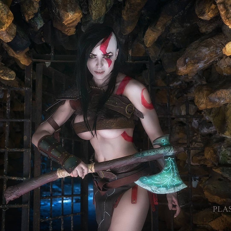 Kratos - NSFW, Kratos, God of war, Octokuro, Cosplay, Boobs, Longpost, Rule 63, Piercing, Erotic, Girls