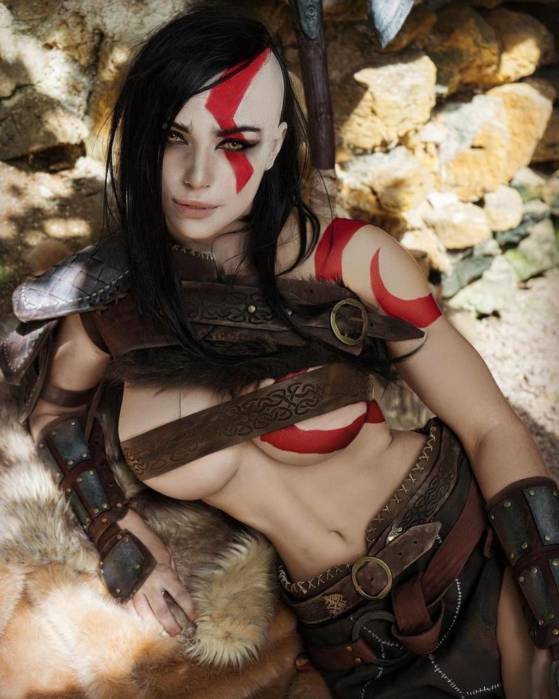 Kratos - NSFW, Kratos, God of war, Octokuro, Cosplay, Boobs, Longpost, Rule 63, Piercing, Erotic, Girls