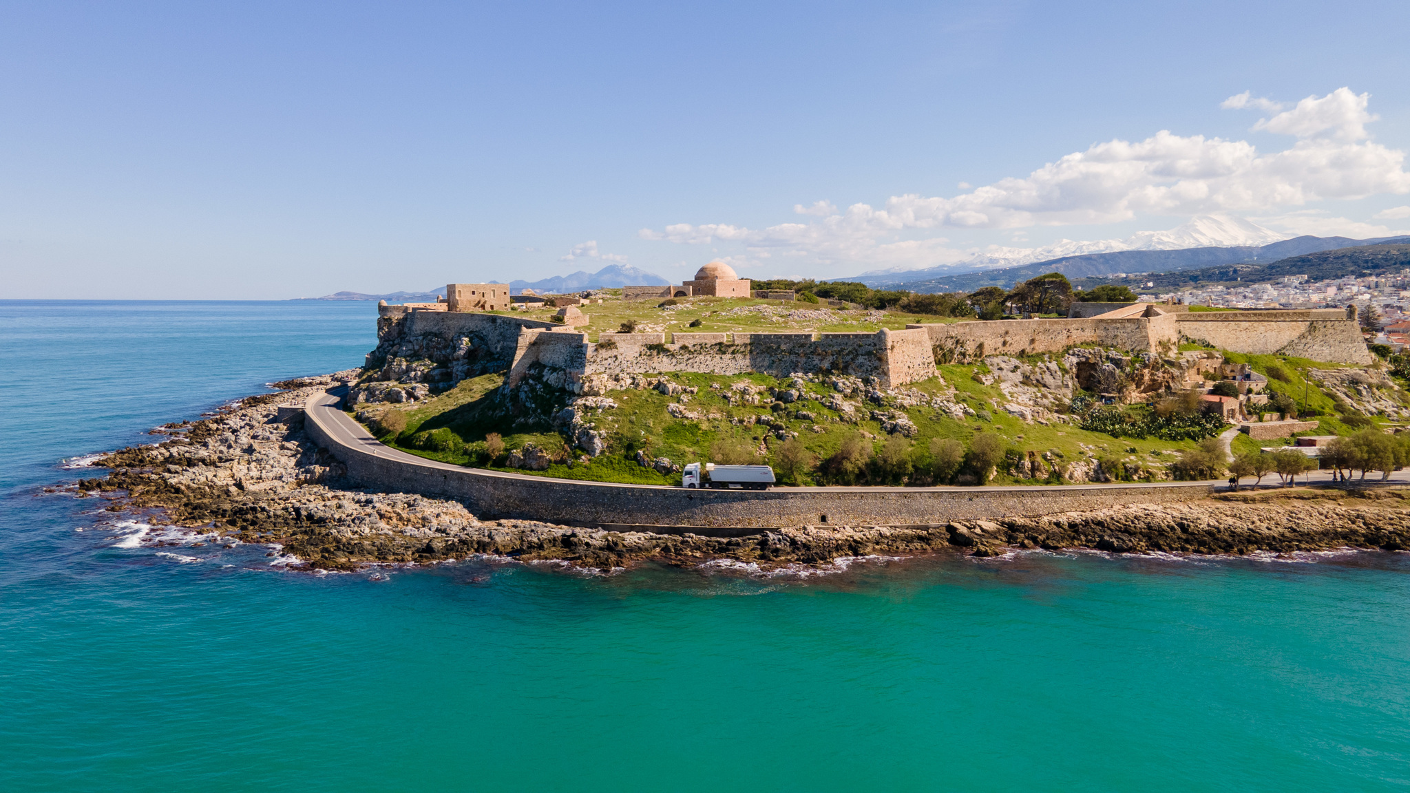 February in Crete - My, Drone, Rethymnon, Crete, Greece, The photo, DJI Mavic, Fortress, The mountains, Beach, Sea, Boat, Landscape, Island, Street photography, Travels, Longpost