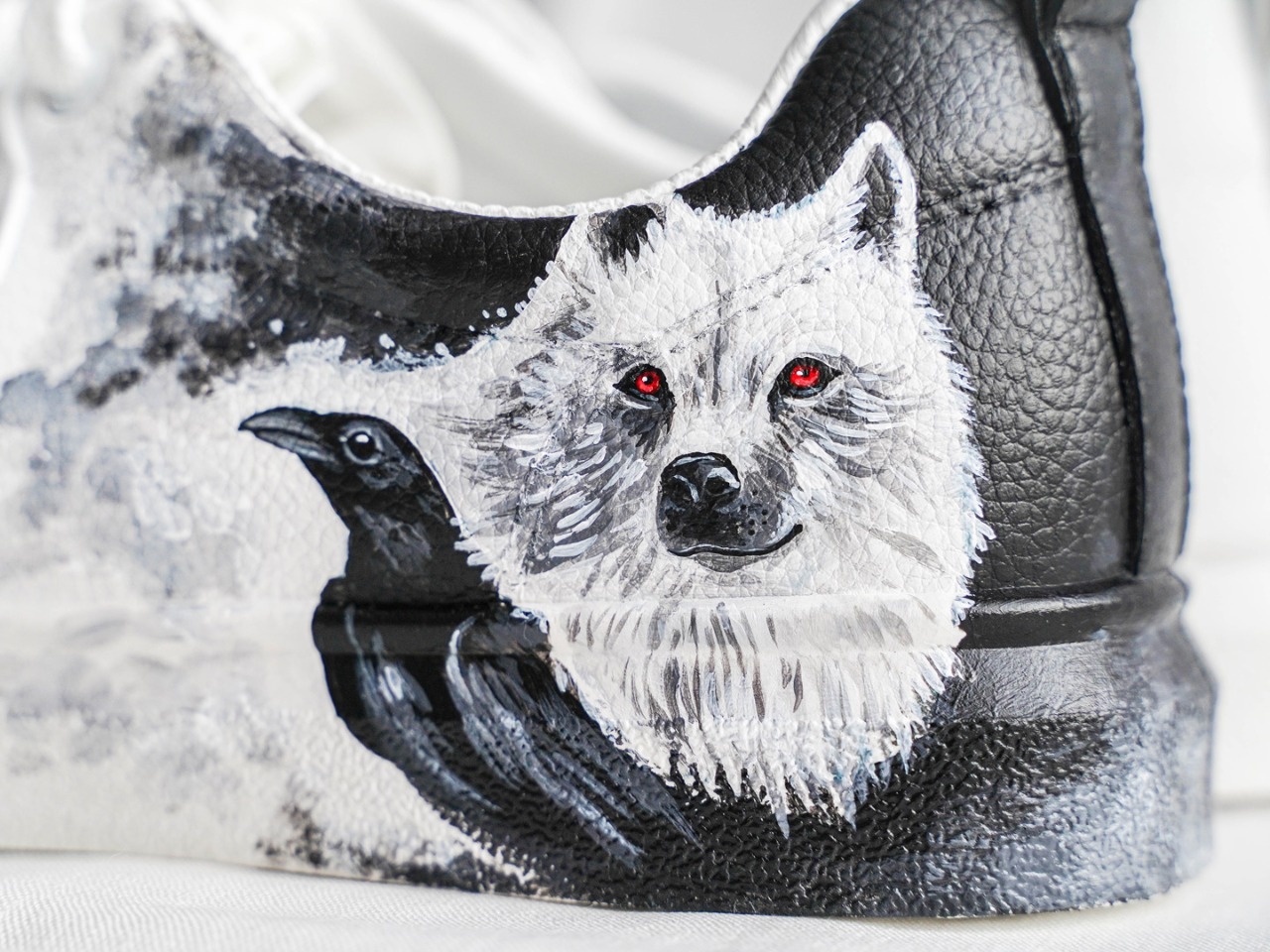 The Ghost and the Three-Eyed Raven - Painting, Customization, Game of Thrones, Three-eyed raven, Direwolf, Shoe painting, Longpost, Needlework without process