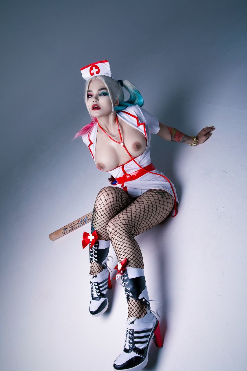 Kalinka Fox – Harley Quinn - NSFW, Christina Fink, Harley quinn, Erotic, Boobs, GIF, Longpost, Dc comics, Cosplay, Nurses