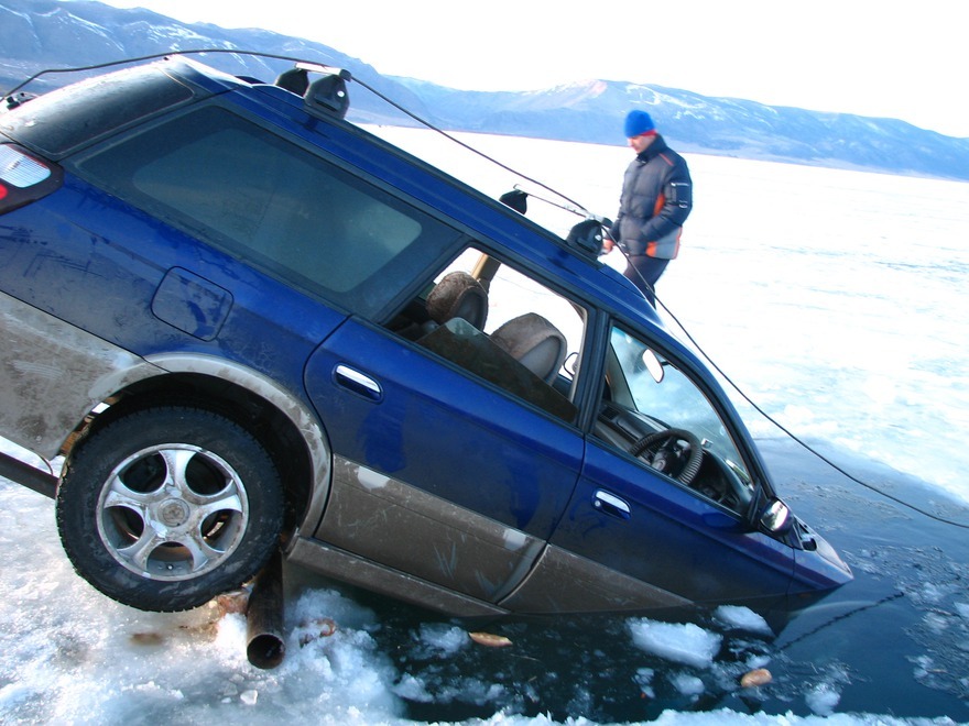 You're driving on thin ice 2 - Baikal, Fell under the ice, Drowned, Auto, Idiocy, Longpost