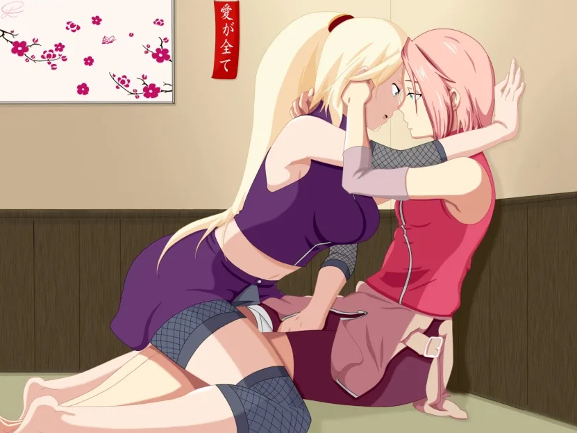 Sakura and Ino - NSFW, Yuri, Girls, Naruto, Anime art, Longpost, Booty, Underwear, Sakura haruno, Ino yamanaka