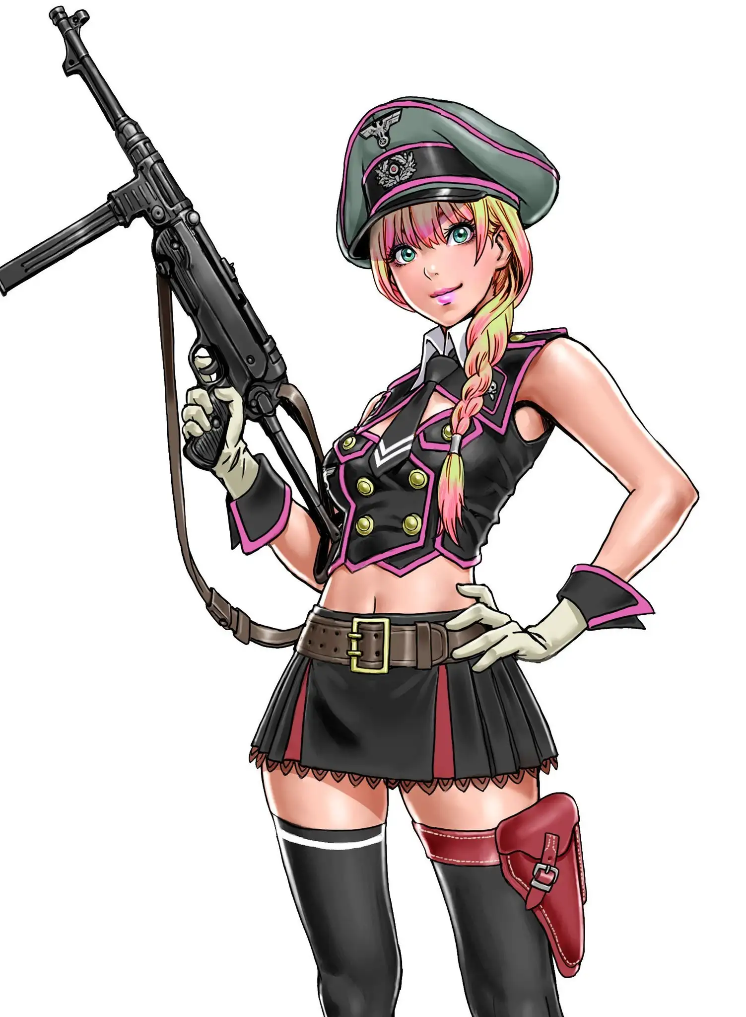 Sub Machine Gun Concerto (Mynette & Sharona) - Original character, Anime, Anime art, Anime military, Mp-40, M3 grease Gun, Stockings, Neko, Shunya Yamashita, Longpost