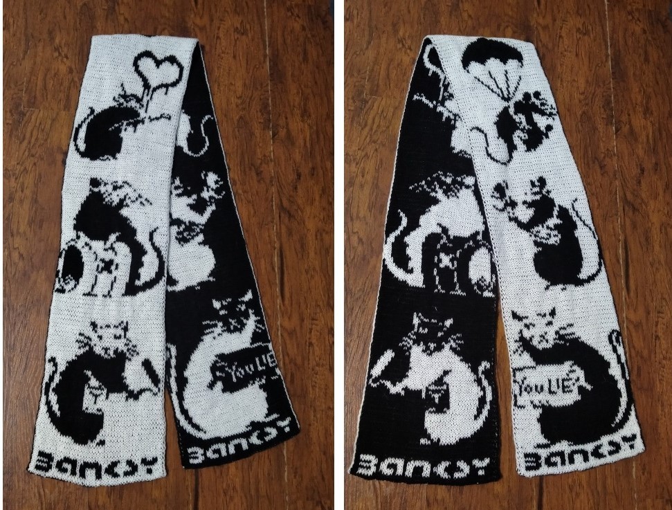 Banksy's rats - My, Knitting, Needlework without process, Jacquard, Scarf, Banksy, Longpost