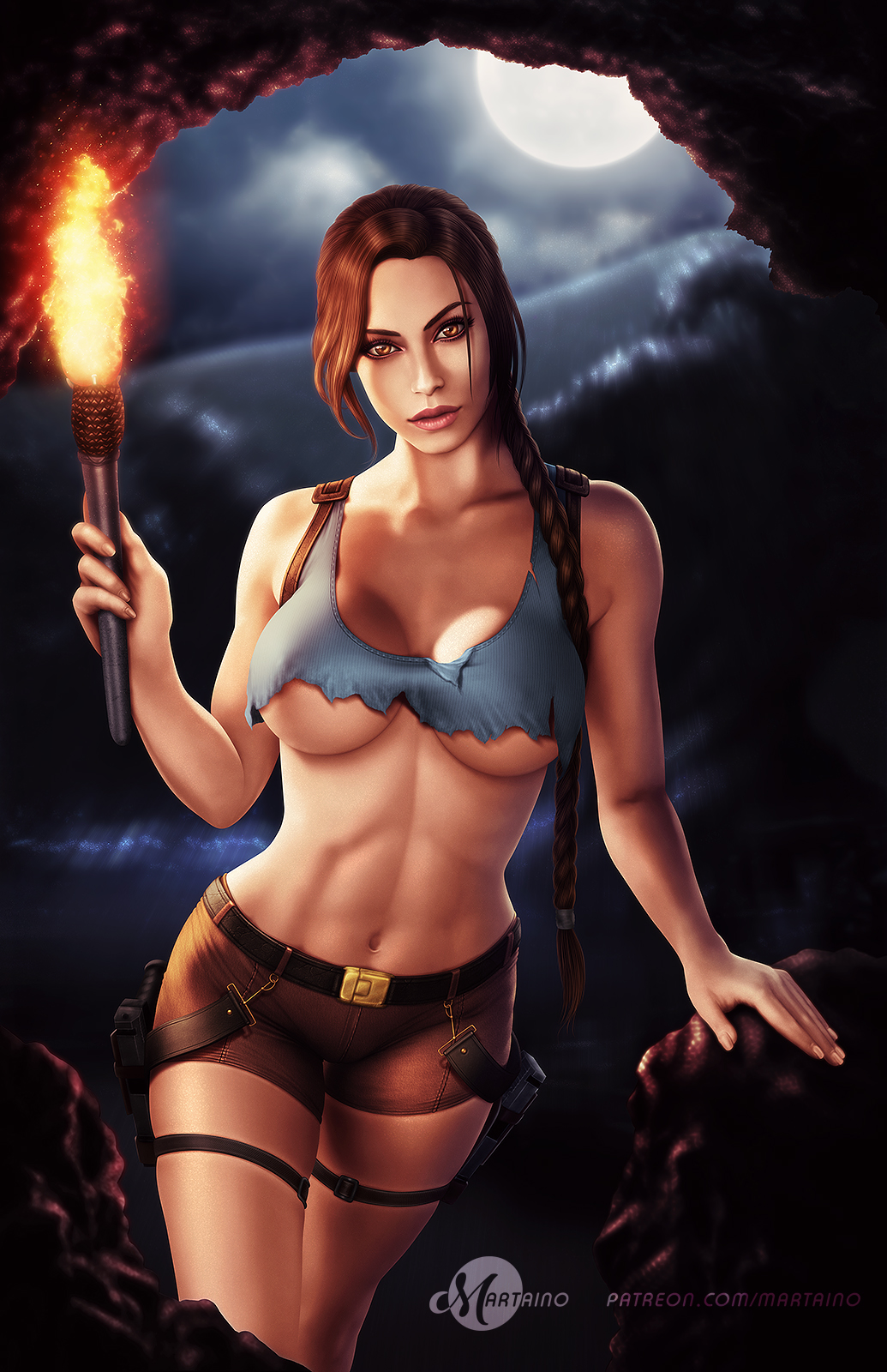 Lara Croft - NSFW, Art, Games, Girls, Tomb raider, Martaino, Longpost, Erotic, Boobs