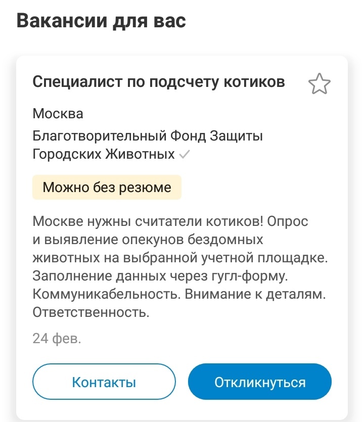 Вакансия: Считатель котиков - Кот, Благотворительность, Длиннопост