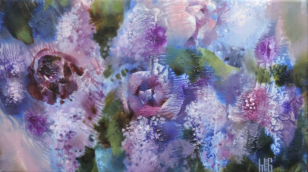 Painting Bouquet of lilacs - My, Oil painting, Canvas, Lilac, Bouquet, Art