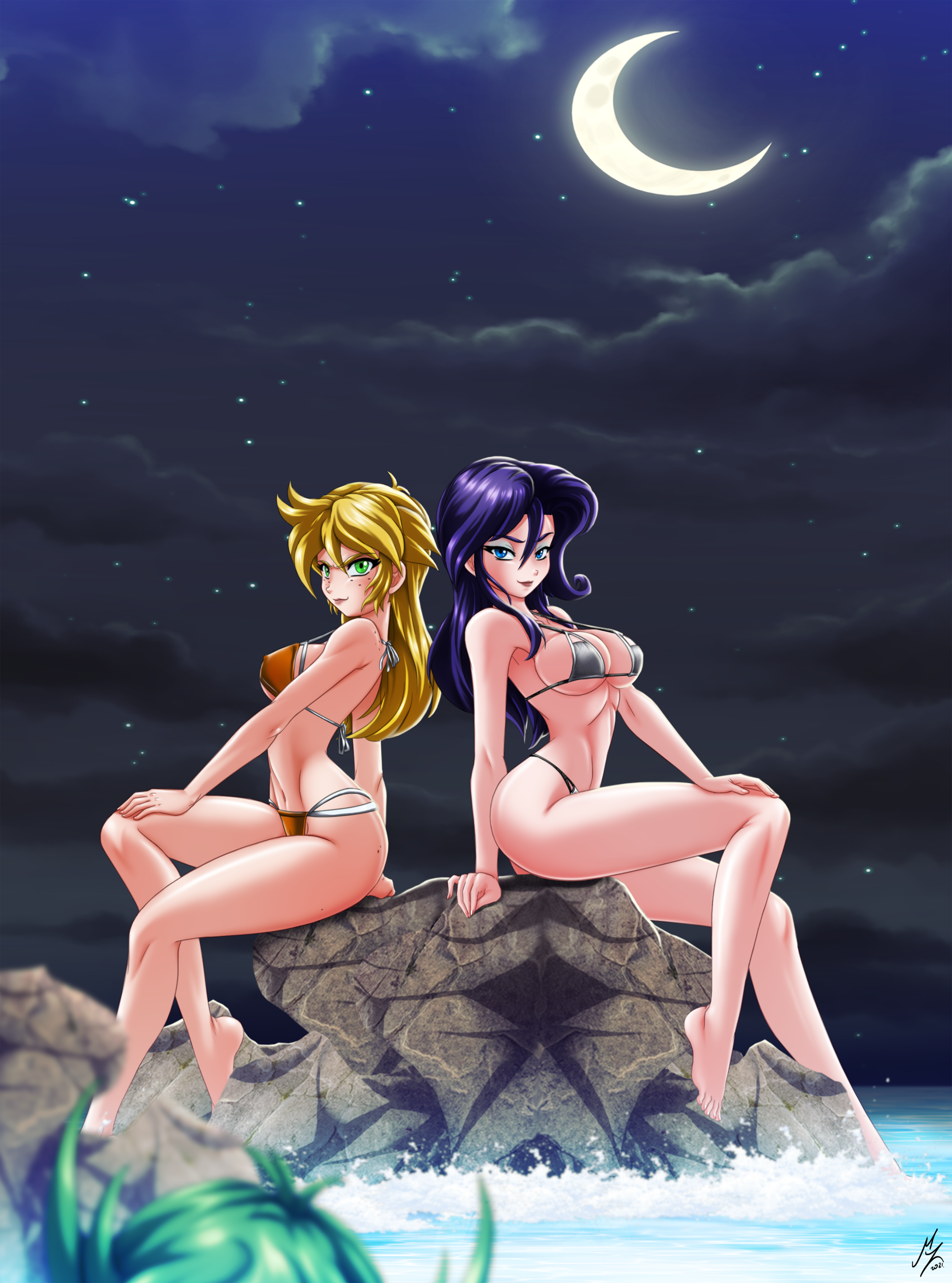 Sirens at midnight - NSFW, My Little Pony, Хуманизация, Rarity, Applejack, Mauroz, MLP Edge