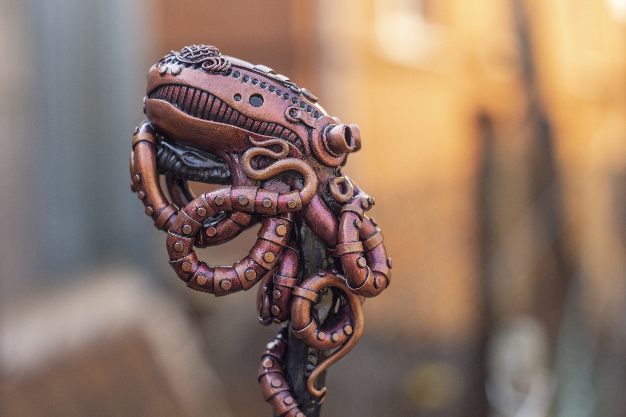 Octopus figurine in the style of Biomechanics made of polymer clay - My, Octopus, Biomechanics, Steampunk, Polymer clay, Handmade, Longpost