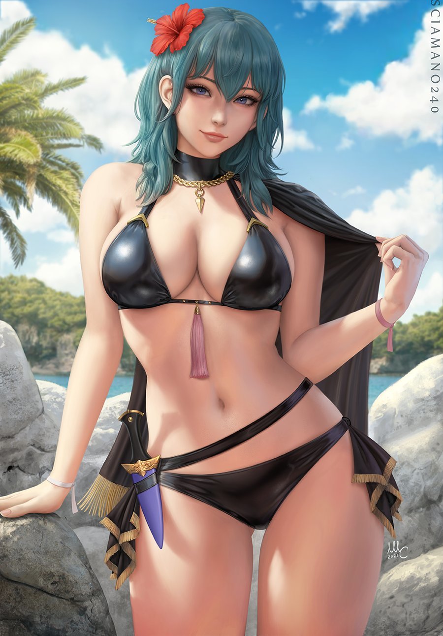 Byleth - NSFW, Арт, Рисунок, Fire Emblem, Byleth, Девушки, Эротика, Рисованная эротика, Game Art, Сиськи, Купальник, Бикини, Sciamano240