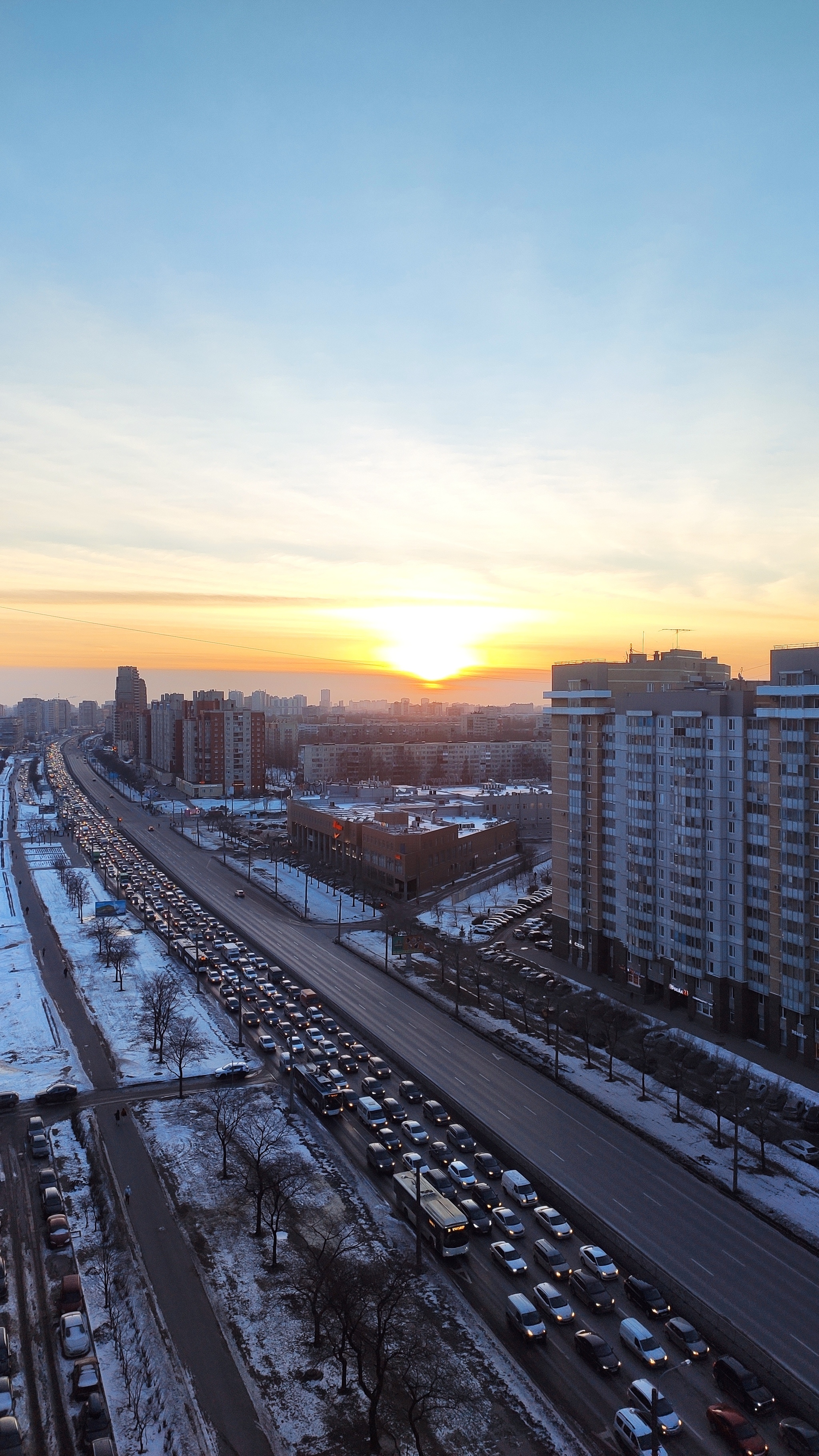 Hurry up slowly - My, Traffic jams, Saint Petersburg, Sunset, The photo, Prospect of Glory