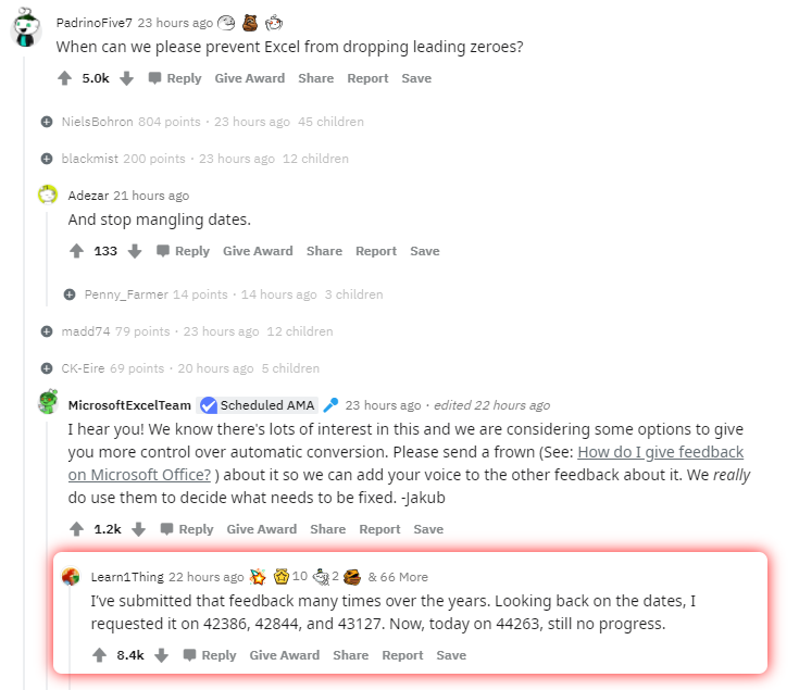 The Excel development team held a Q&A session on Reddit - Humor, Microsoft Excel, IT humor, Reddit, Screenshot, Comments