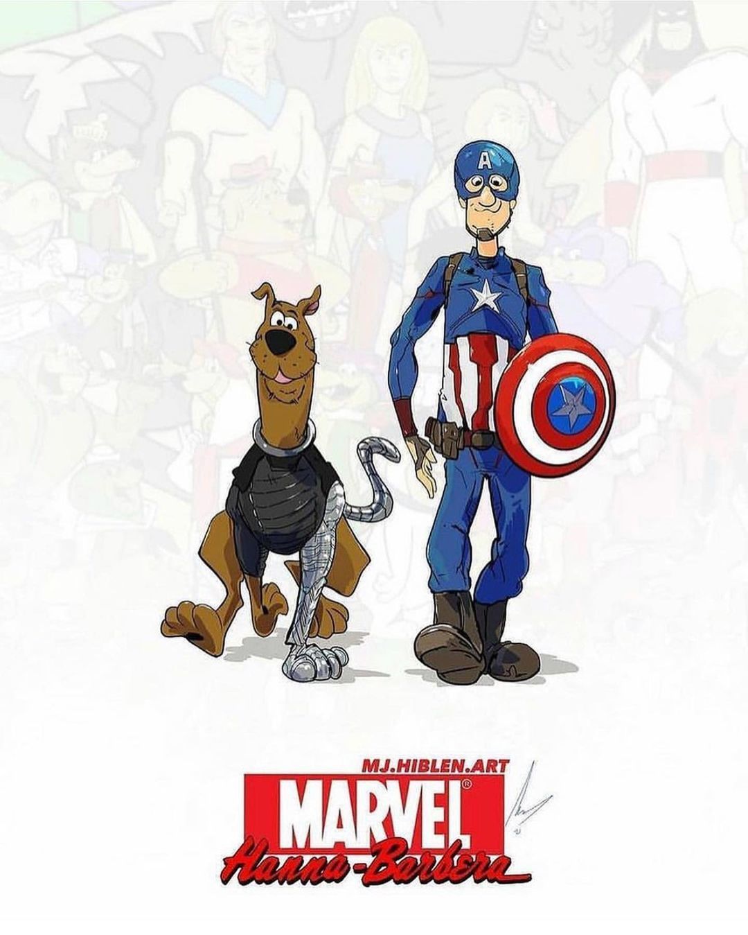 Marvel x Hanna-Barbera - Marvel, Hanna-Barbera, Hulk, iron Man, Black Widow, Spiderman, Captain America, Thor, Flintstones, Scooby Doo, Shaggy, Longpost, iron fist, Secret Squirrel, Crossover