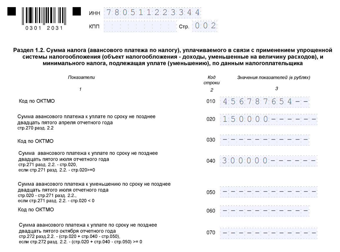 Декларация усн доходы минус расходы 2022 образец заполнения