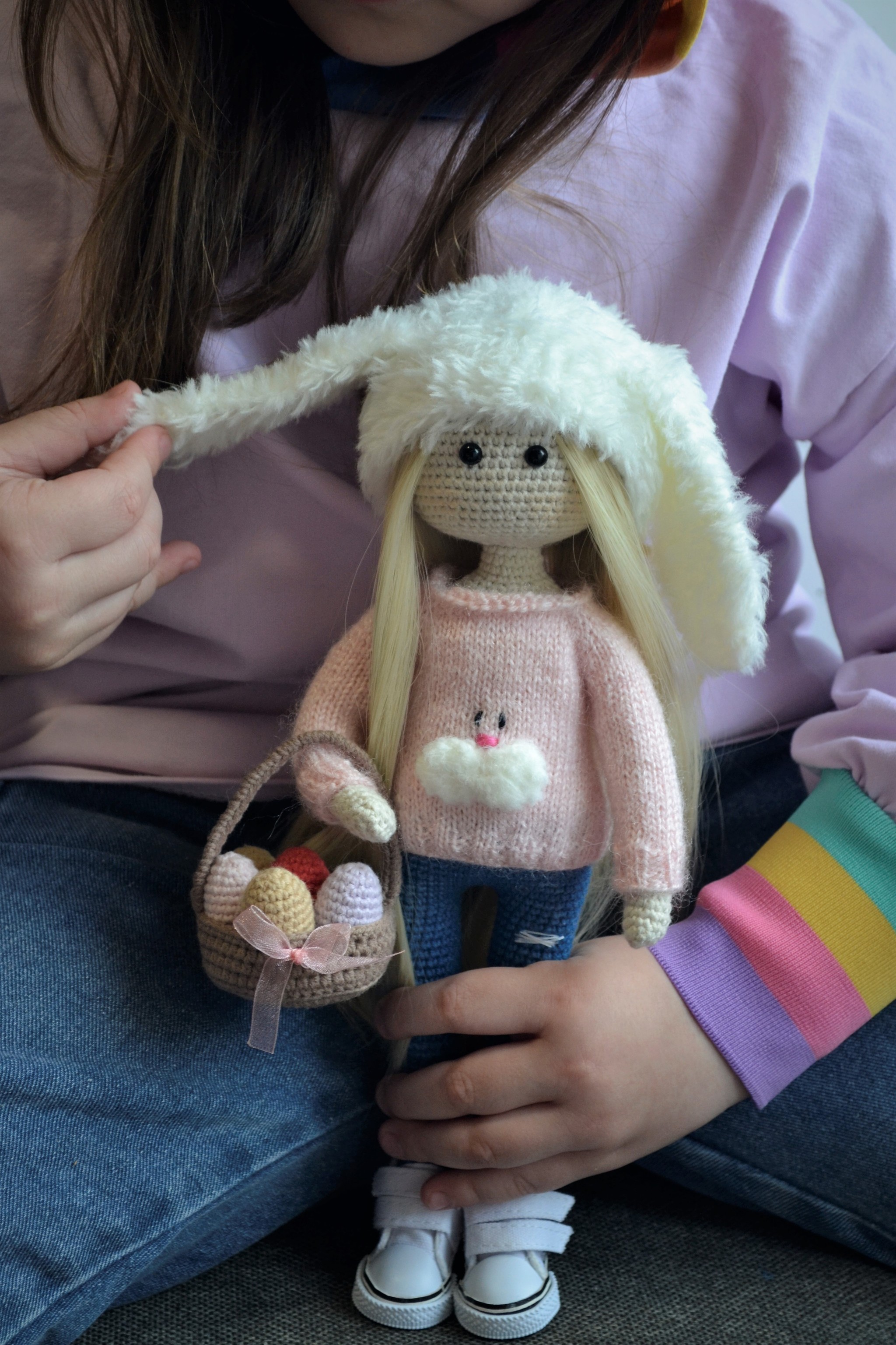 Handmade doll - My, Knitting, Easter Bunny, Easter, Doll, Needlework without process, Video, Longpost