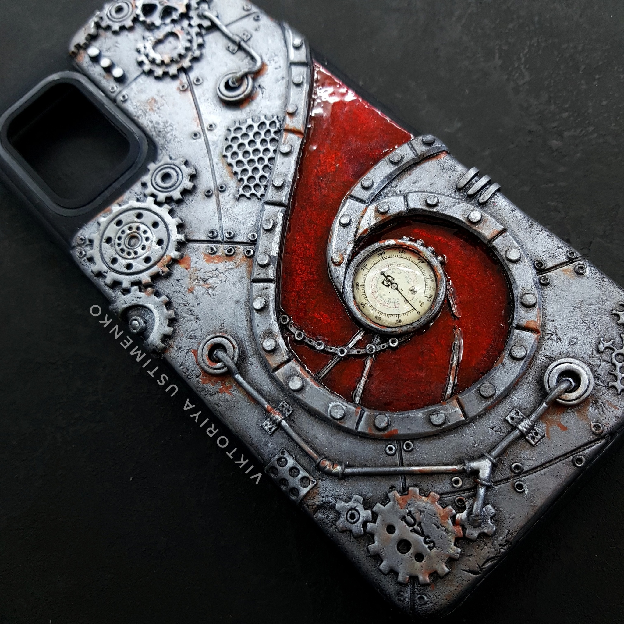 Return in red - My, Polymer clay, Needlework without process, Steampunk, Case for phone, With your own hands, Interesting, Longpost