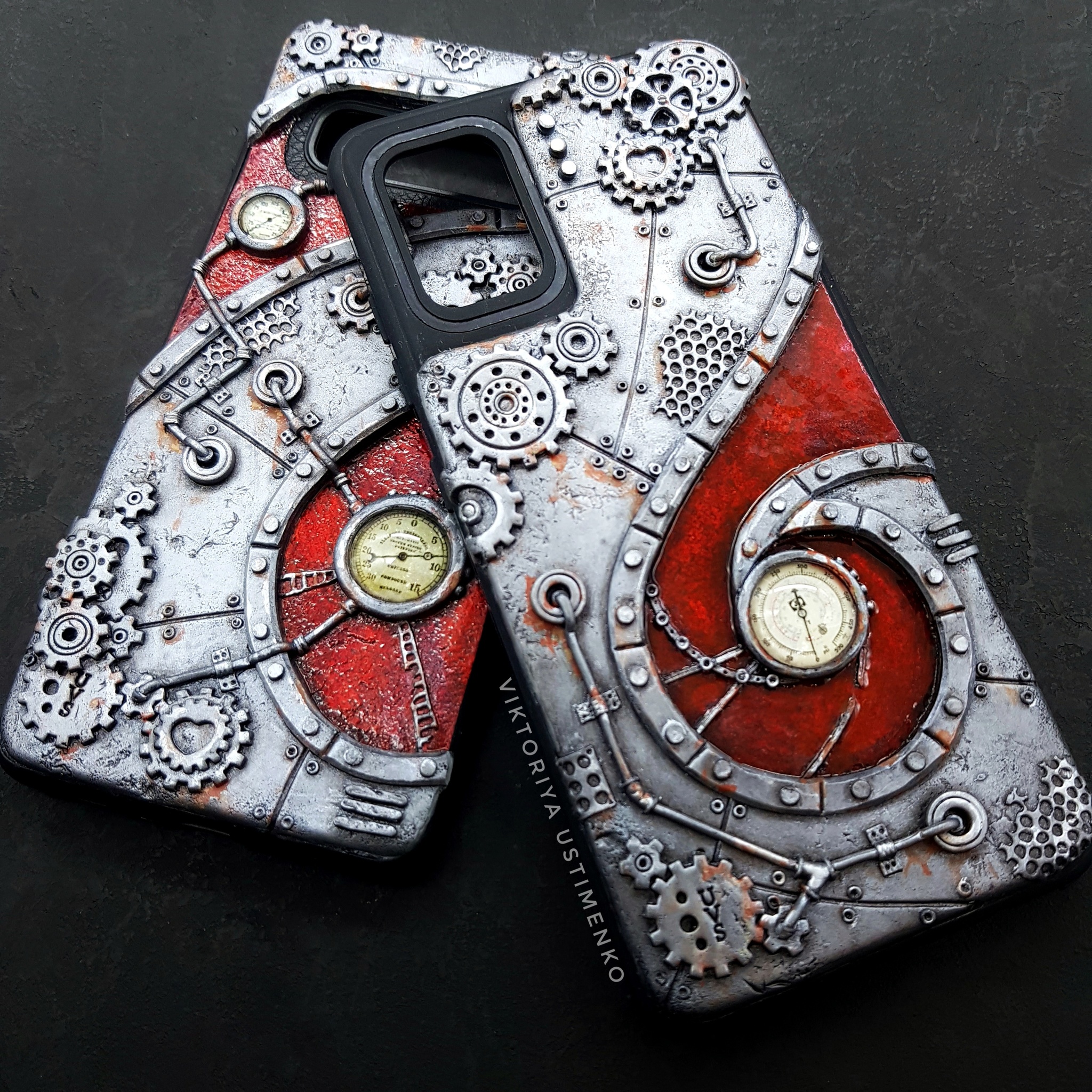 Return in red - My, Polymer clay, Needlework without process, Steampunk, Case for phone, With your own hands, Interesting, Longpost